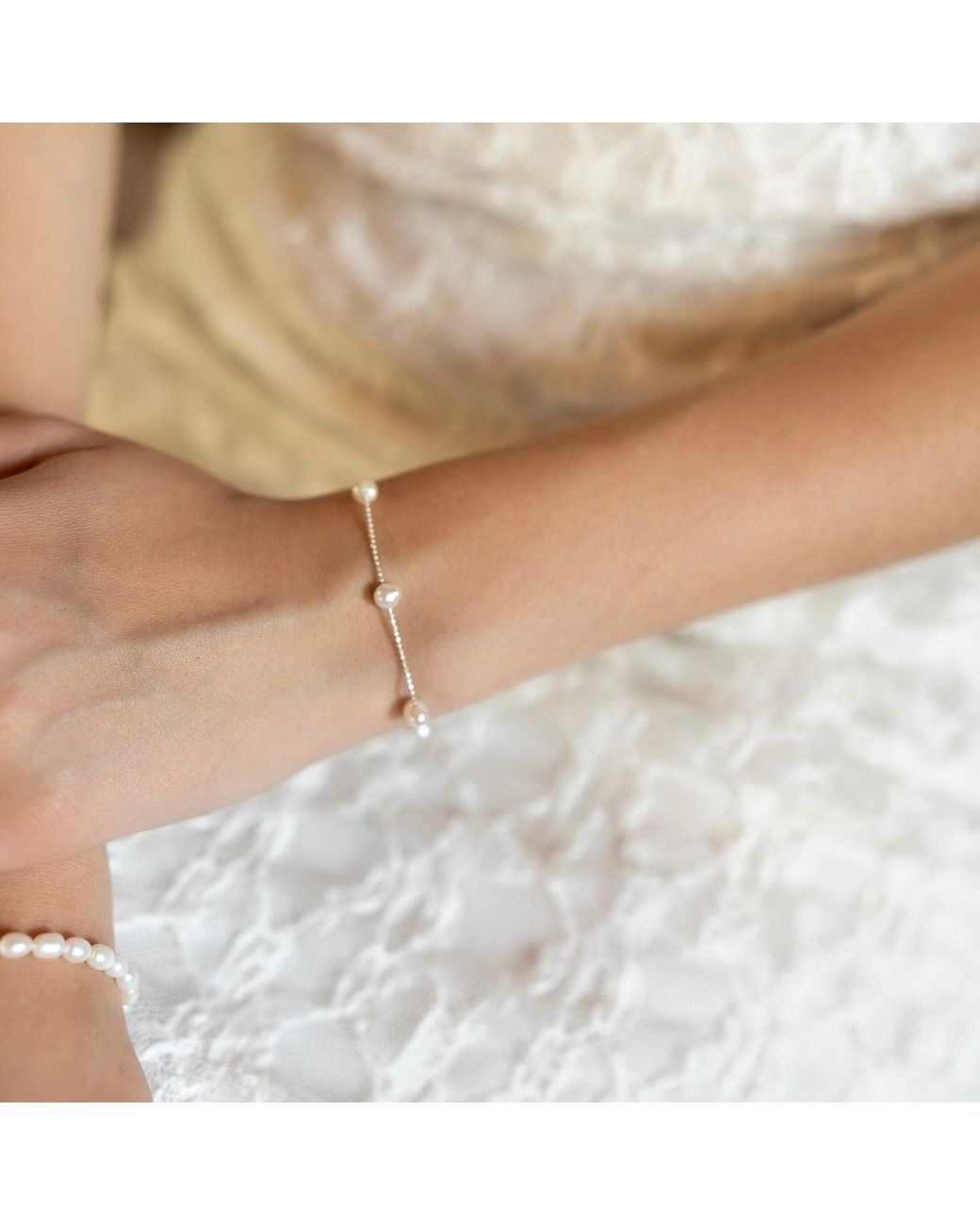 Spero London White Satellite Natural Baroque Pearl Sterling Bracelet