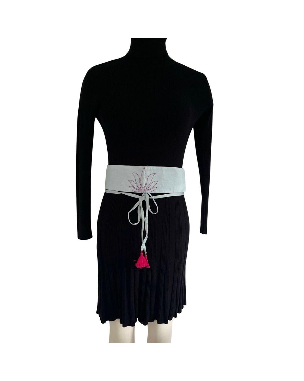 Heritagemoda Blue Handcrafted Organic Silk Cotton Obi Belt With Tassels- Light