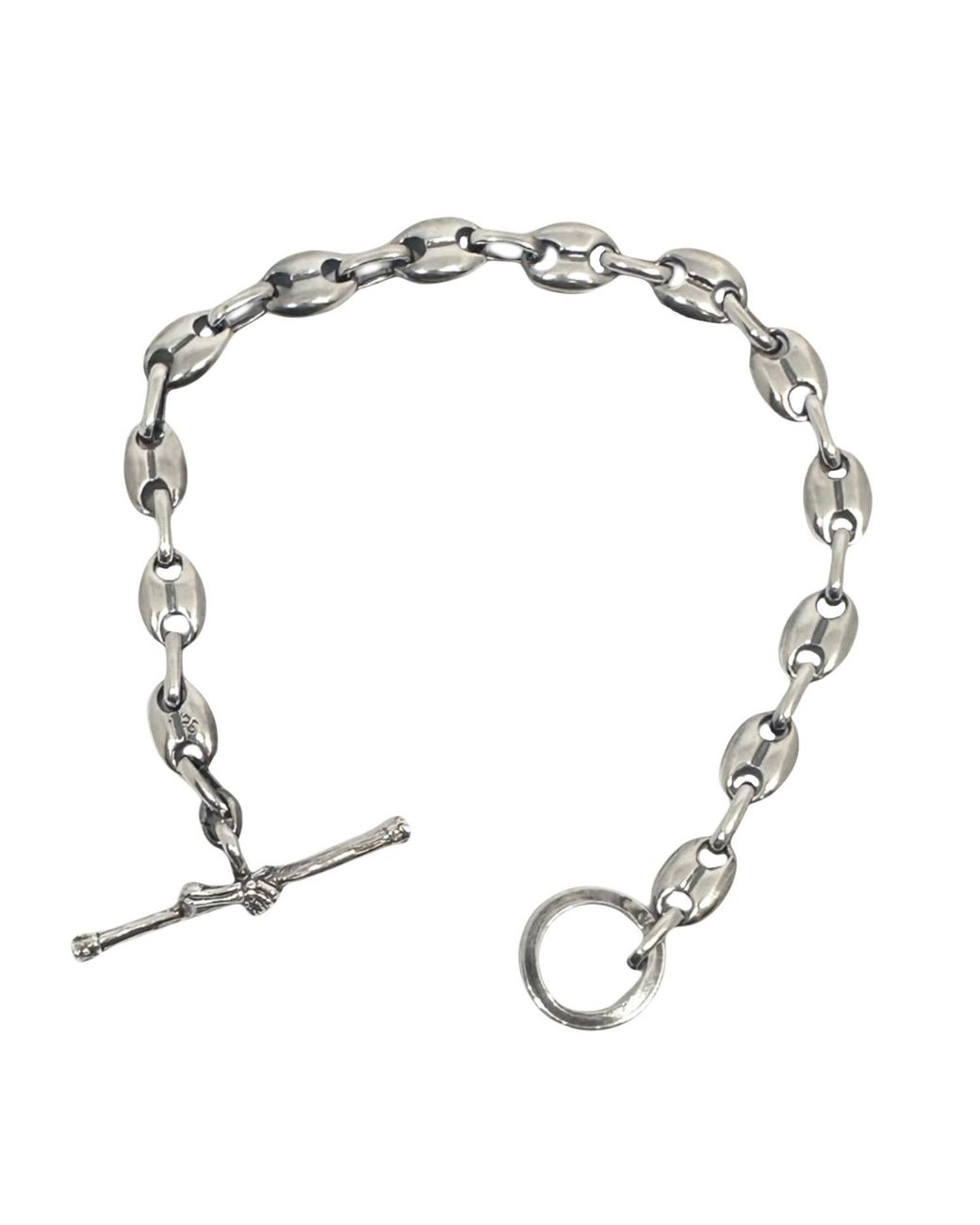 Tg-Jewellery by Tamara Gervasio Metallic Anchor Link Sterling Bracelet With Skull Hand T-Bar Clasp for men