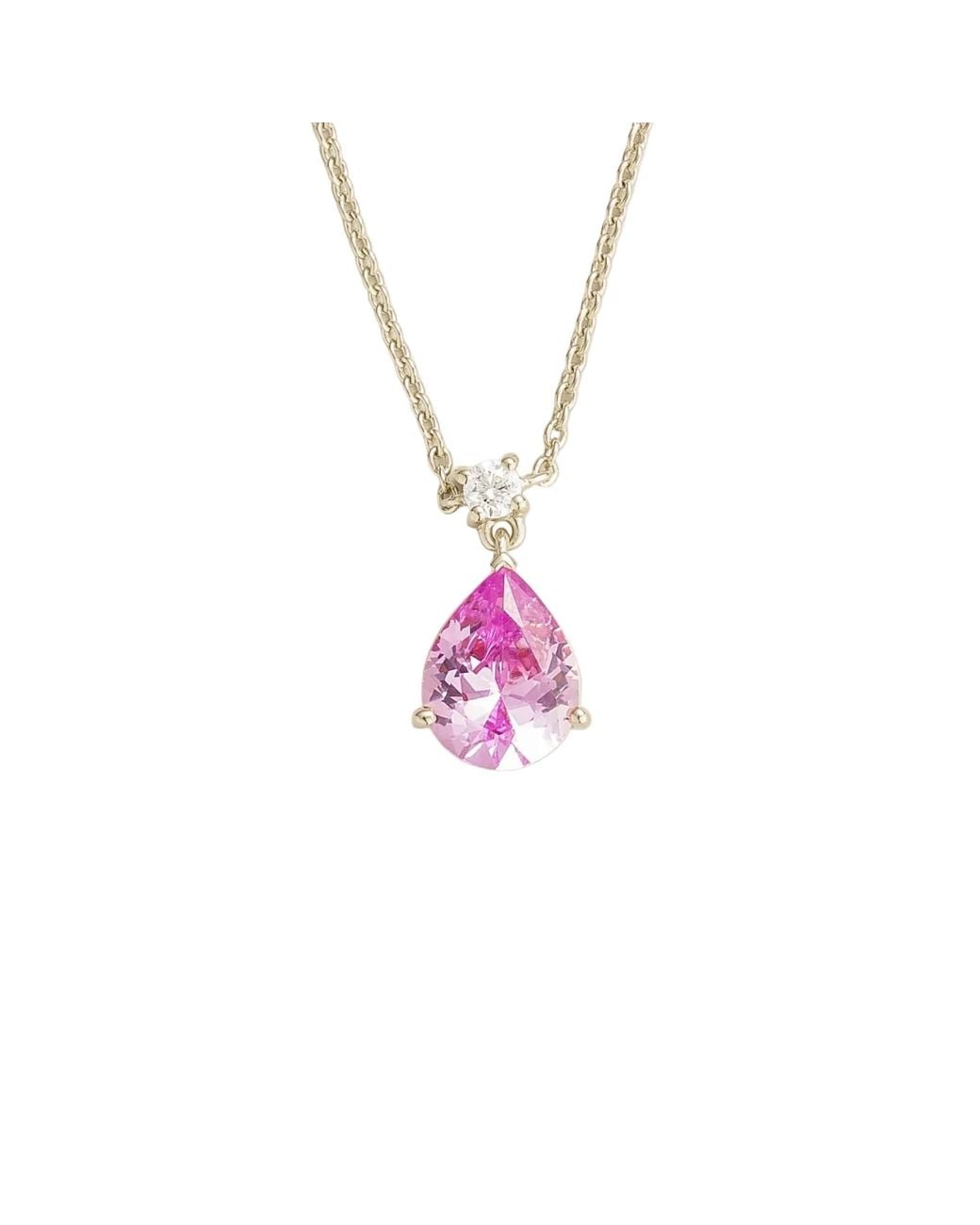 Juvetti Pink Pisa Pastel Sapphire & Diamond Pear Drop Pendant Necklace