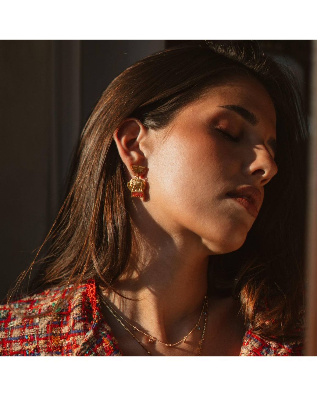 Ebru Jewelry Metallic Lucky Elephant Coral Mosaic Drop Earrings