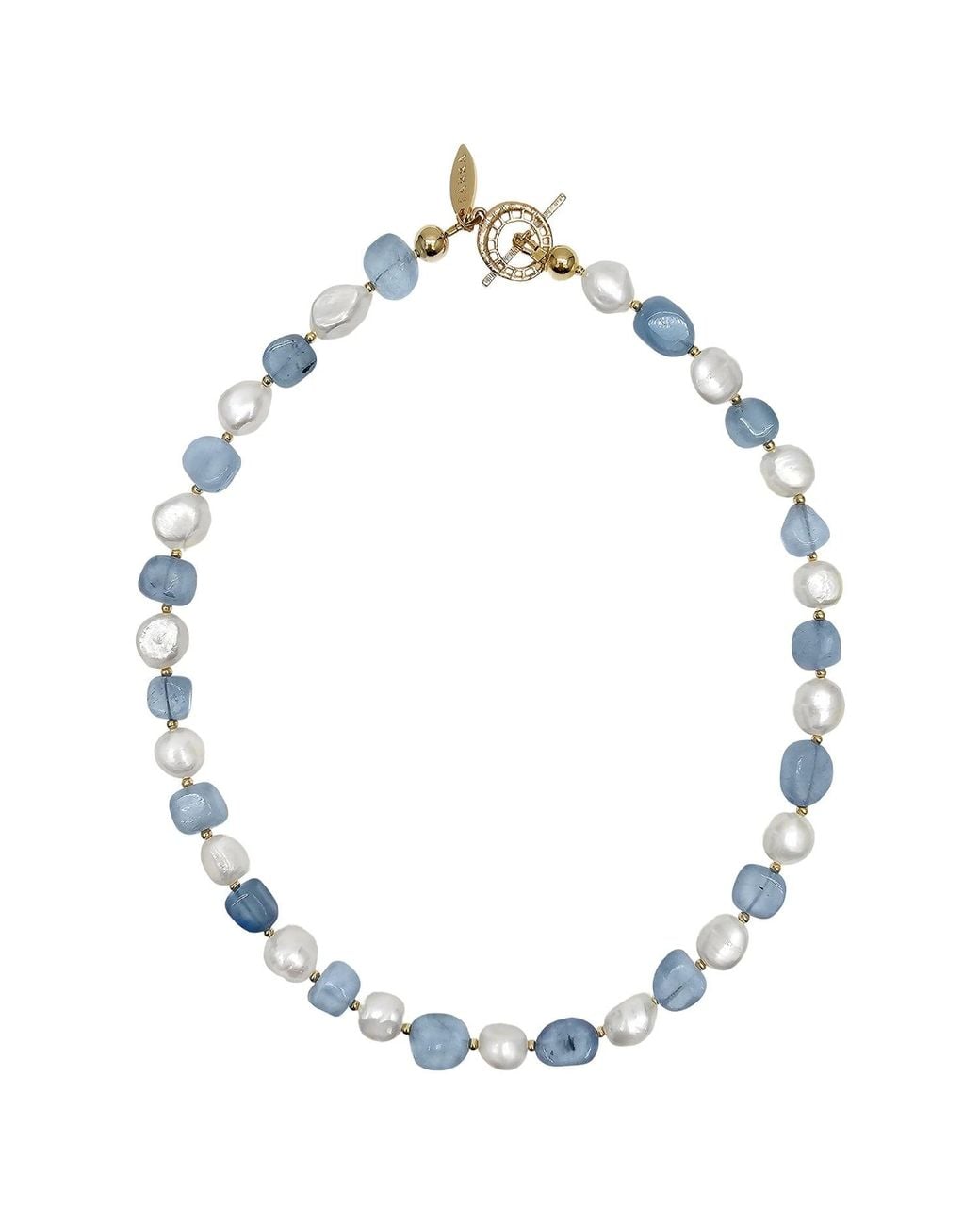 Farra Blue Free Style Irregular Freshwater Pearls With Aquamarine Short Necklace