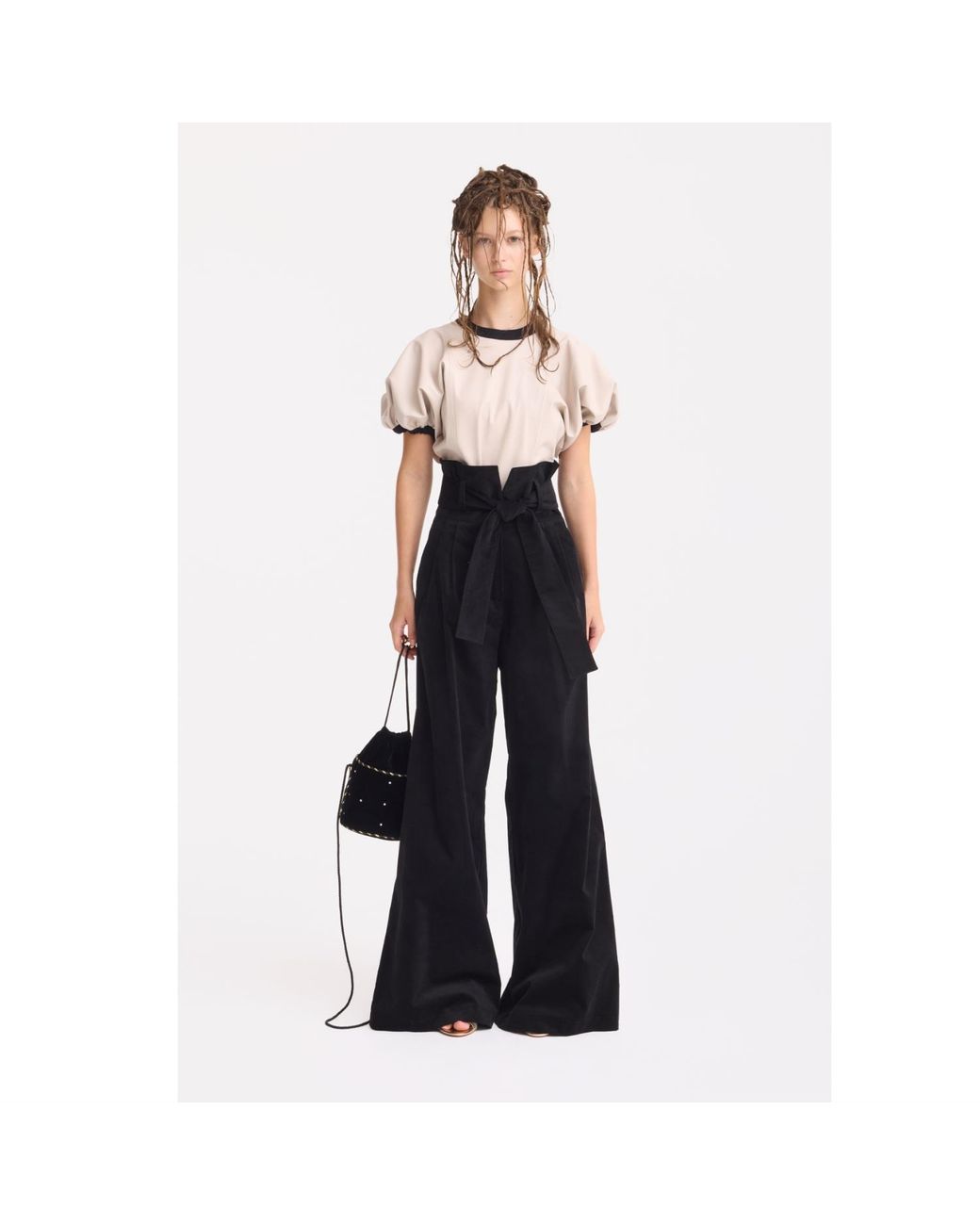 Julia Allert Multicolor Neutrals Puff Sleeve Faux Leather Top –