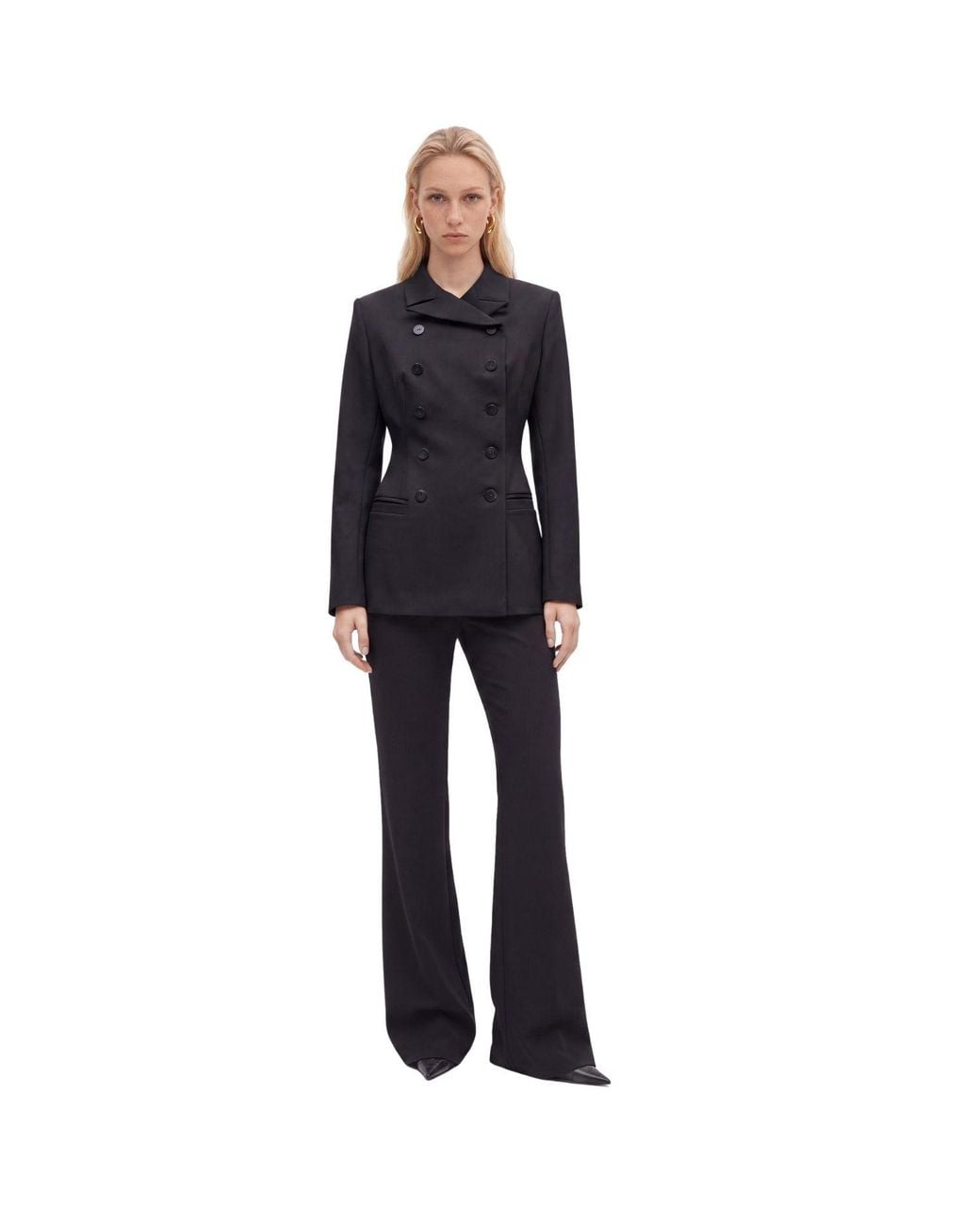 Nocturne Black Padded Shoulder Double Breasted Jacket