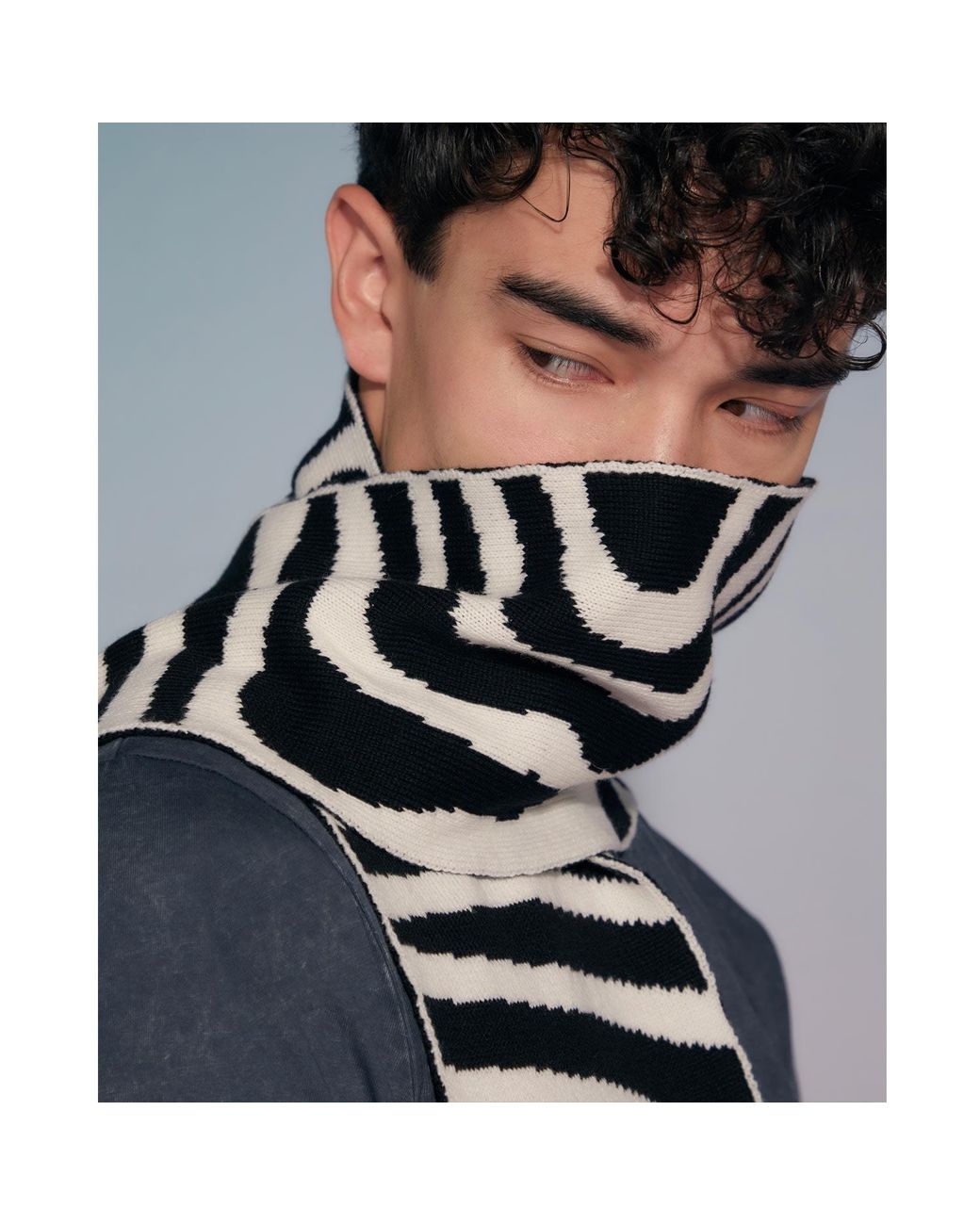 INGMARSON Black Organic Stripes Wool & Cashmere Scarf Men for men
