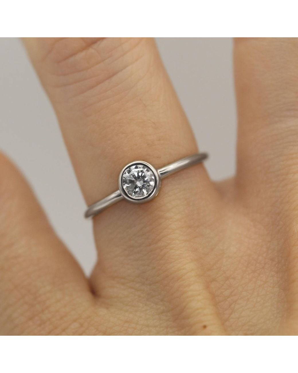 VicStoneNYC Fine Jewelry Metallic Natural Diamond Bezel Setting Engagement Platinum Ring