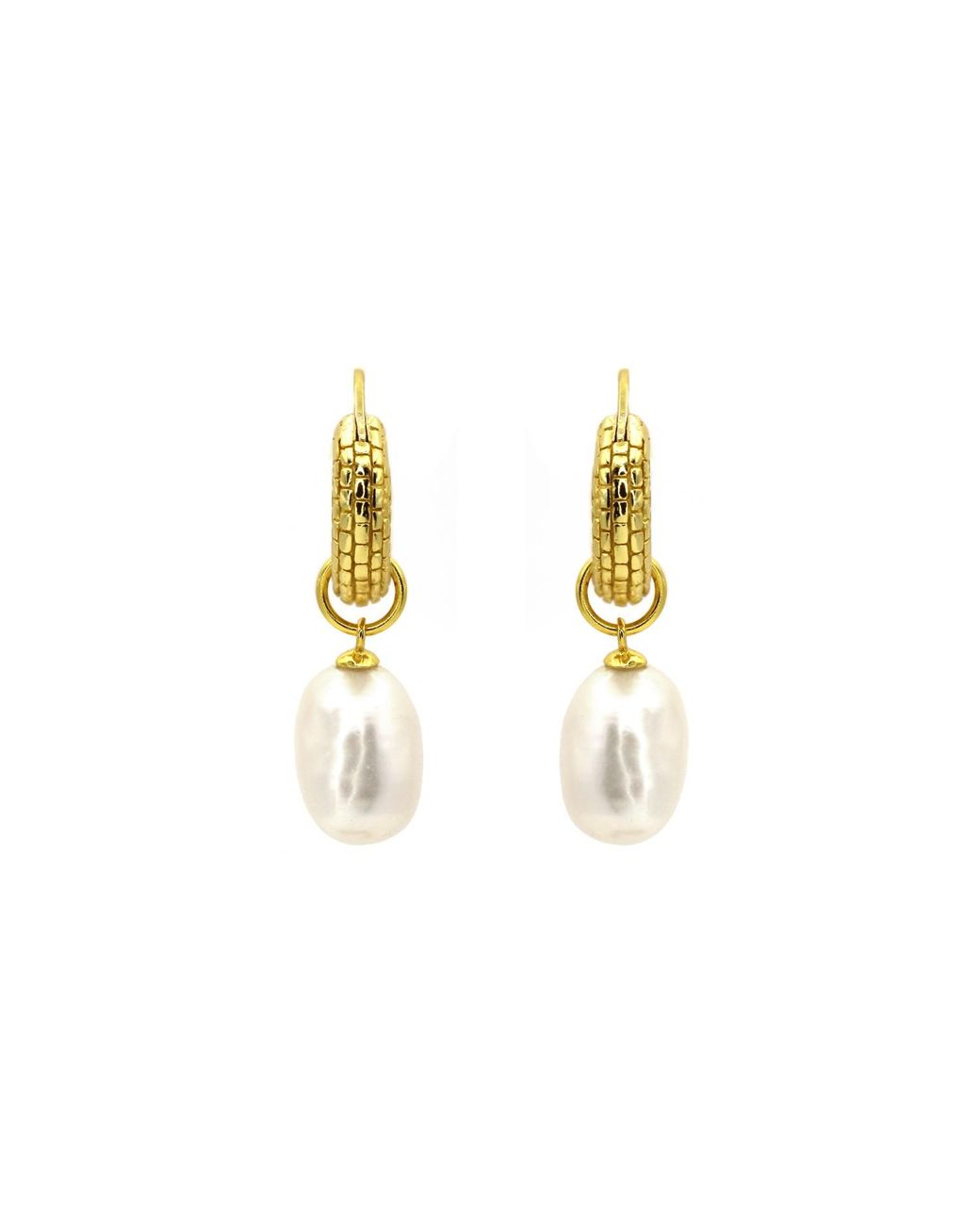 VicStoneNYC Fine Jewelry Metallic Natural Pearl Charm Hoop Earrings