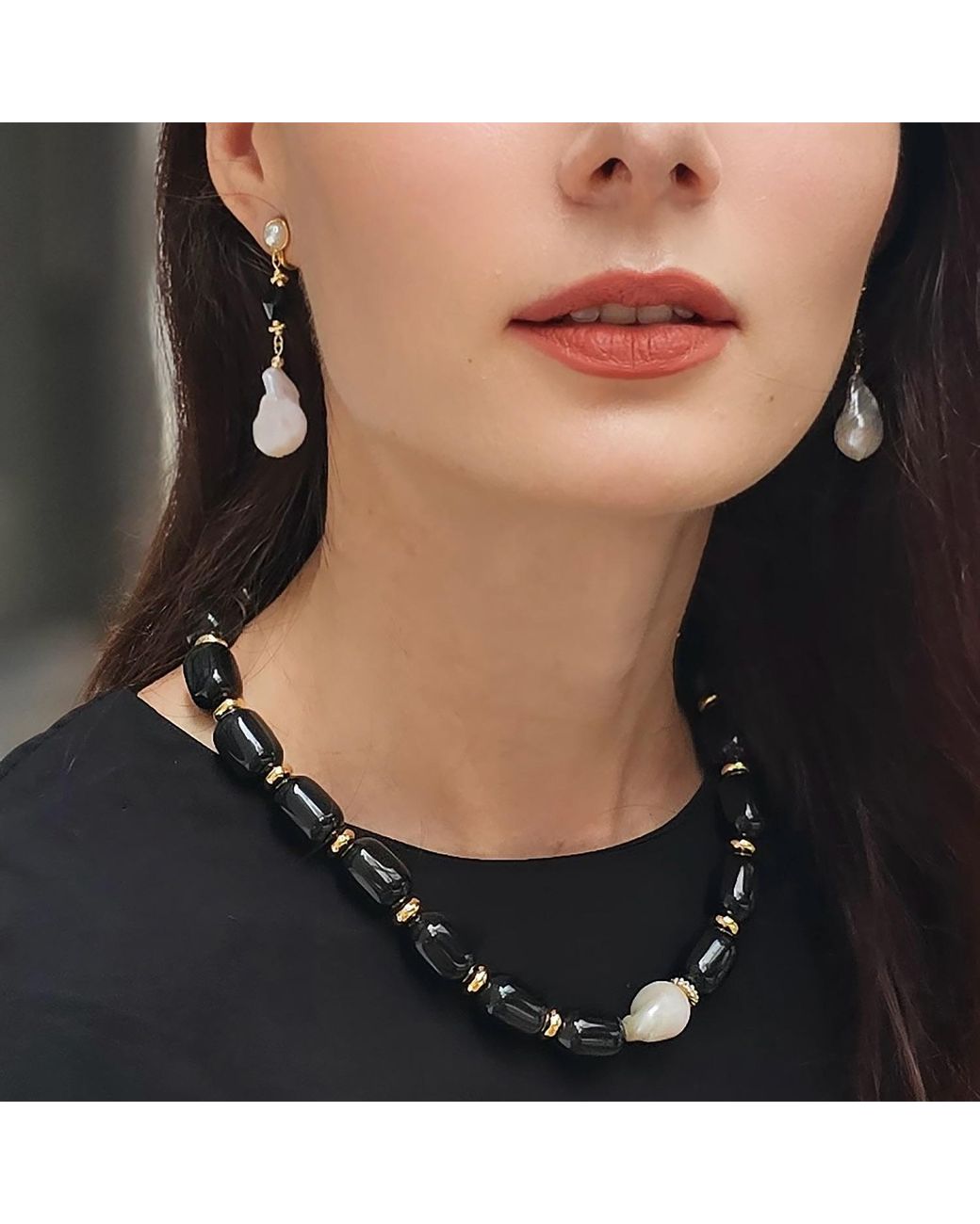 Farra Metallic Baroque Pearls With Obsidian Clip-On Earrings