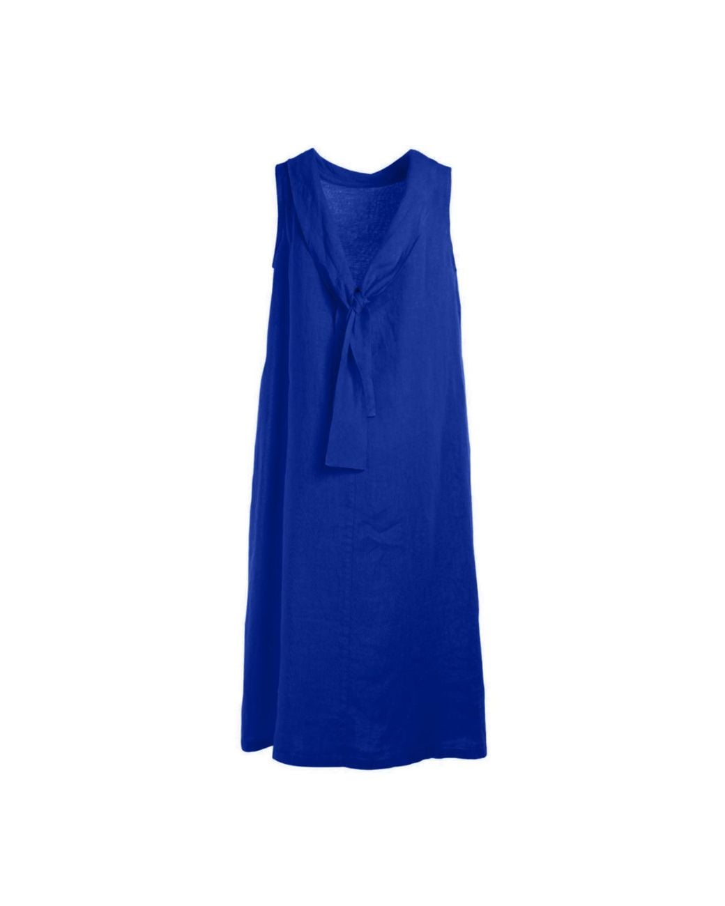 Haris Cotton Blue Midi Back Tie Linen Dress