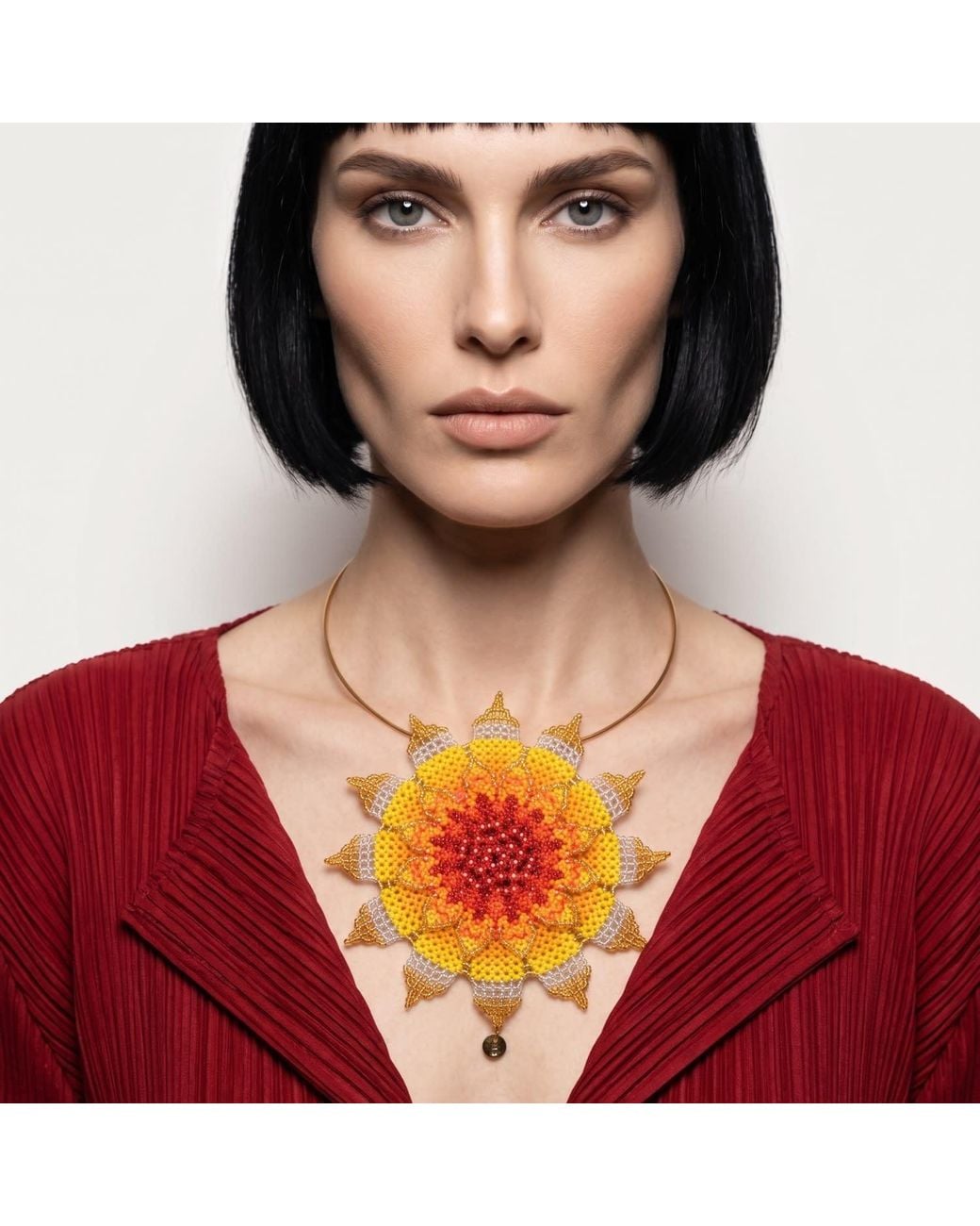 Iliana Arrazola Orange Flower Choker, And, Glass Beads, Beaded Jewelry