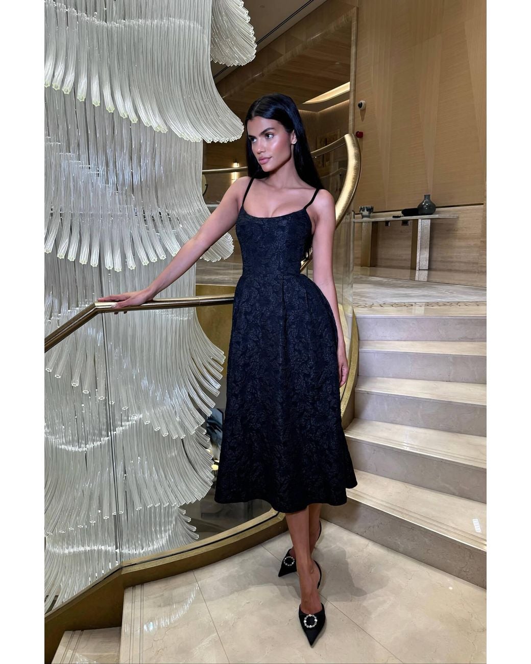 POST MERIDIEM Black Jacquard Fitted Corset Bustier Dress