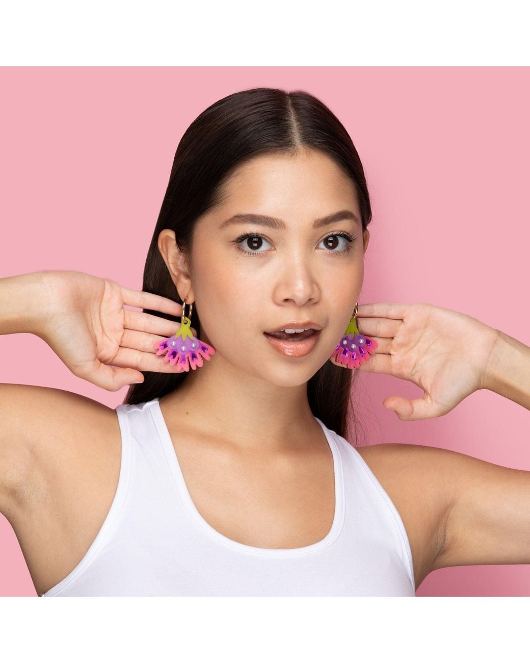 By Chavelli Pink Cosmos Flower Earrings