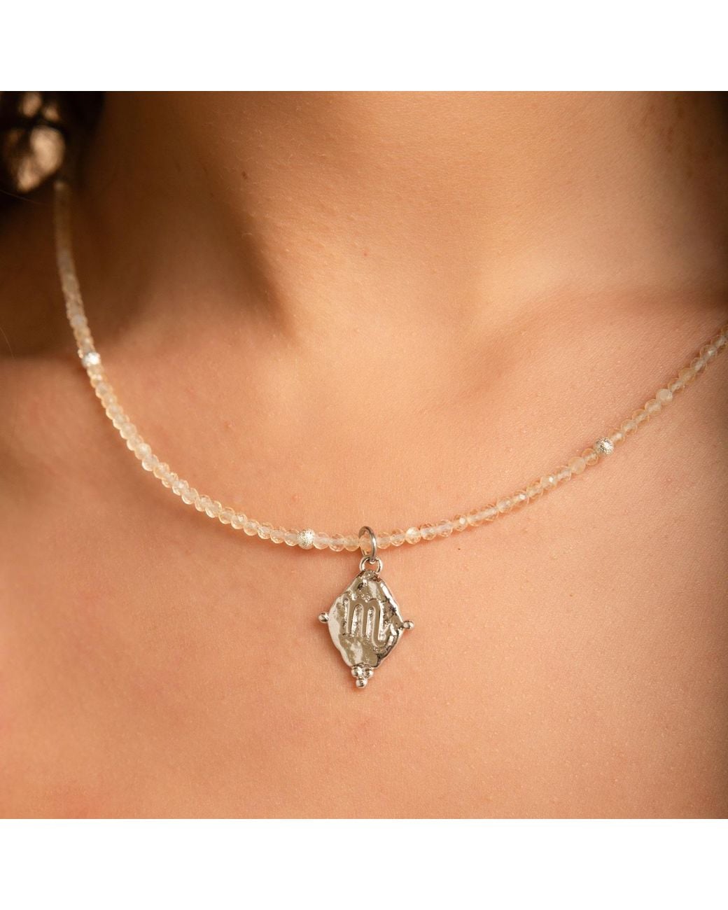 Seven Saints Metallic Scorpio Gemstone Choker Necklace, Citrine, Rhodium Plated