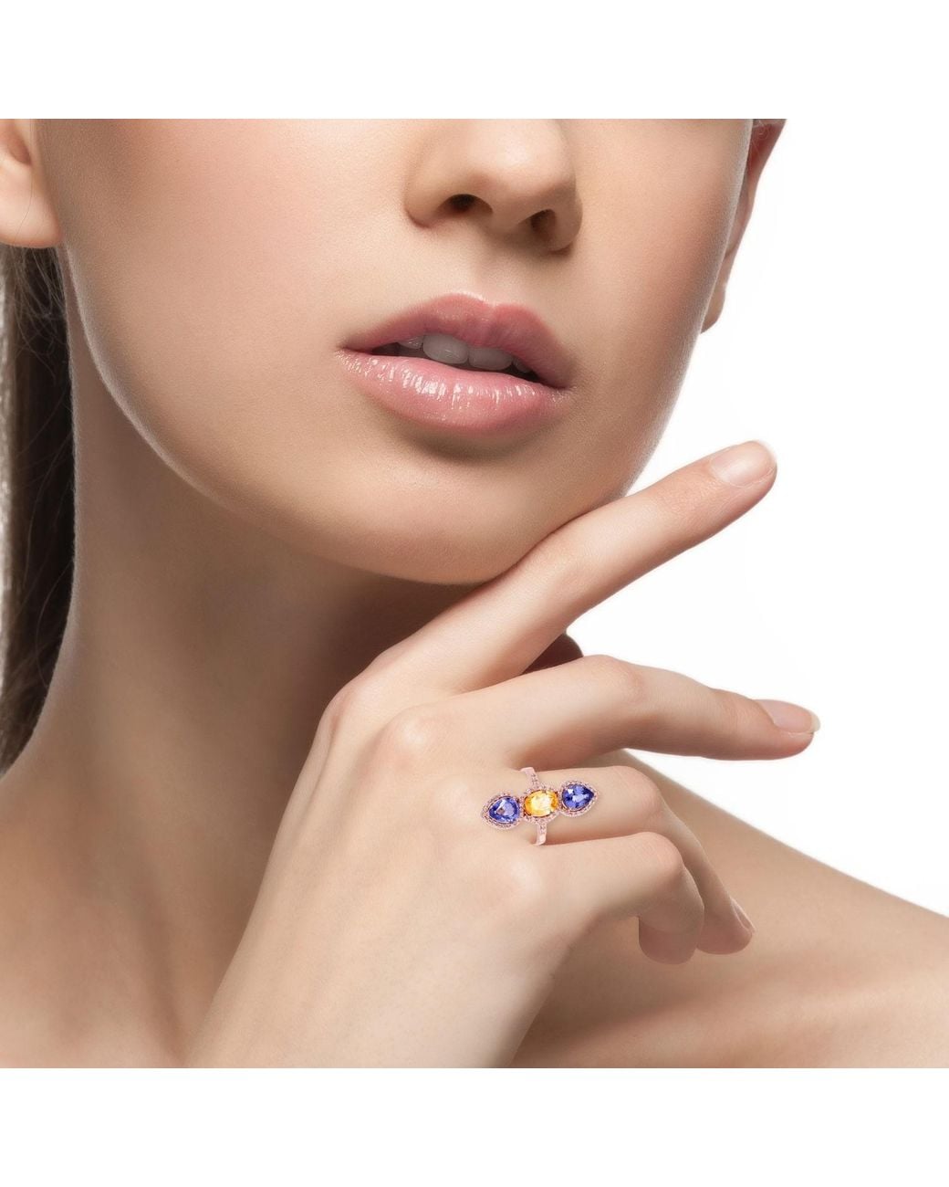 Artisan Multicolor Rose Gold Genuine Diamond Sapphire Cocktail Ring Handmade