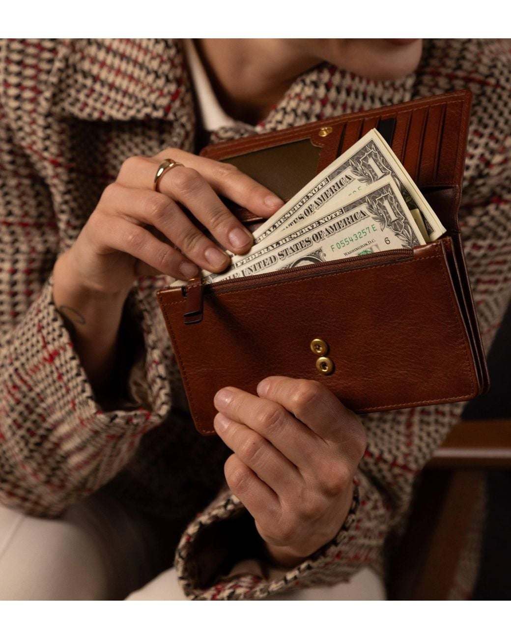 Time Resistance Brown Leather Continental Wallet
