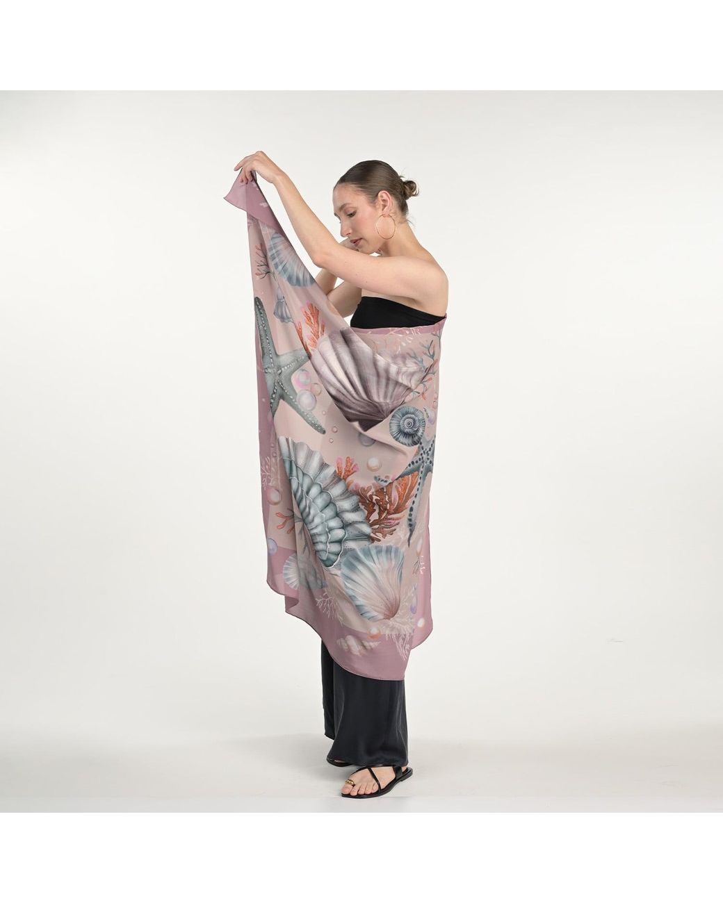 Silk&Soul Purple Shells And Pearls Scarf