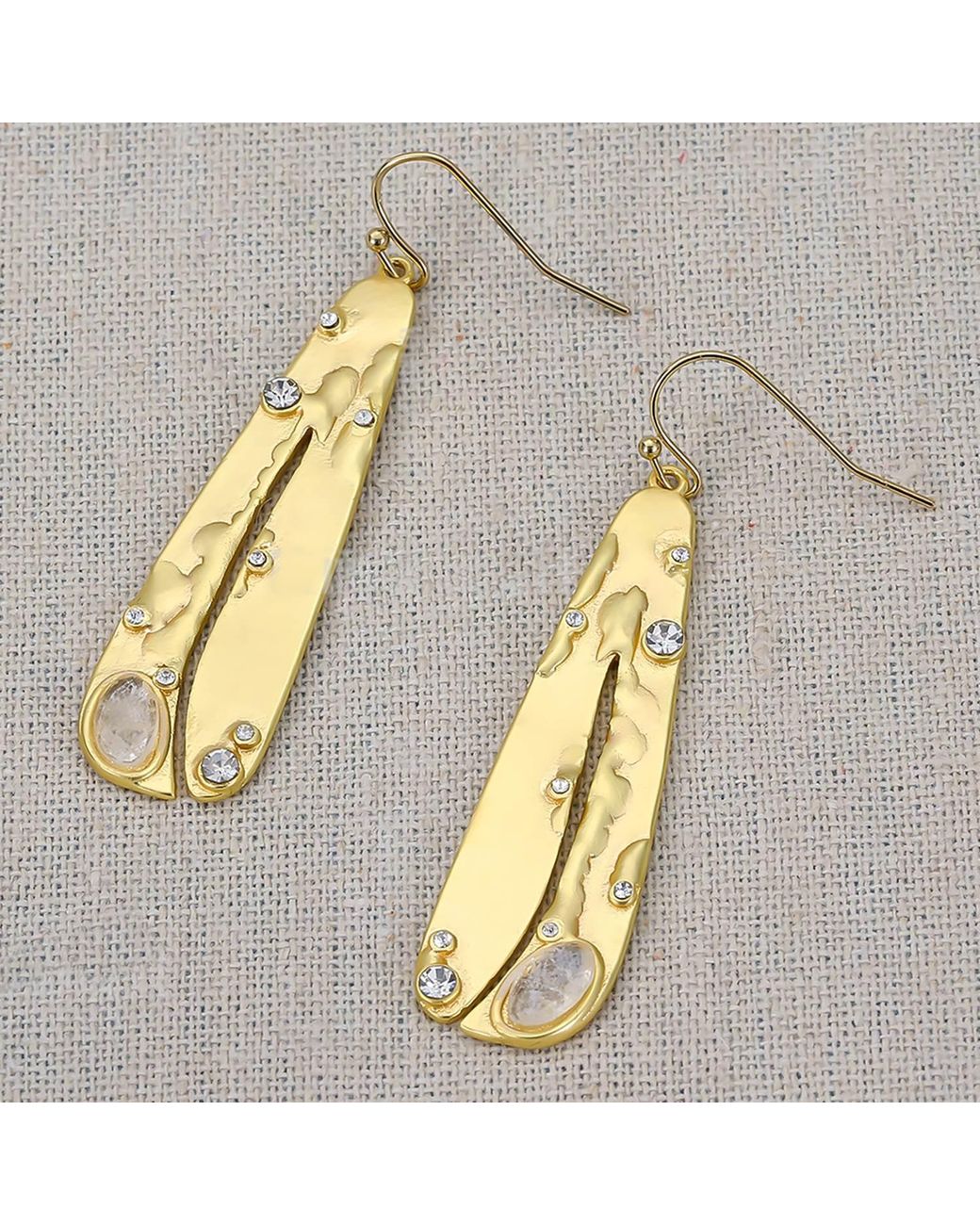 Rare Matters Jewelry Metallic Organic Gemstone Petal Drop Earrings Clear Quartz