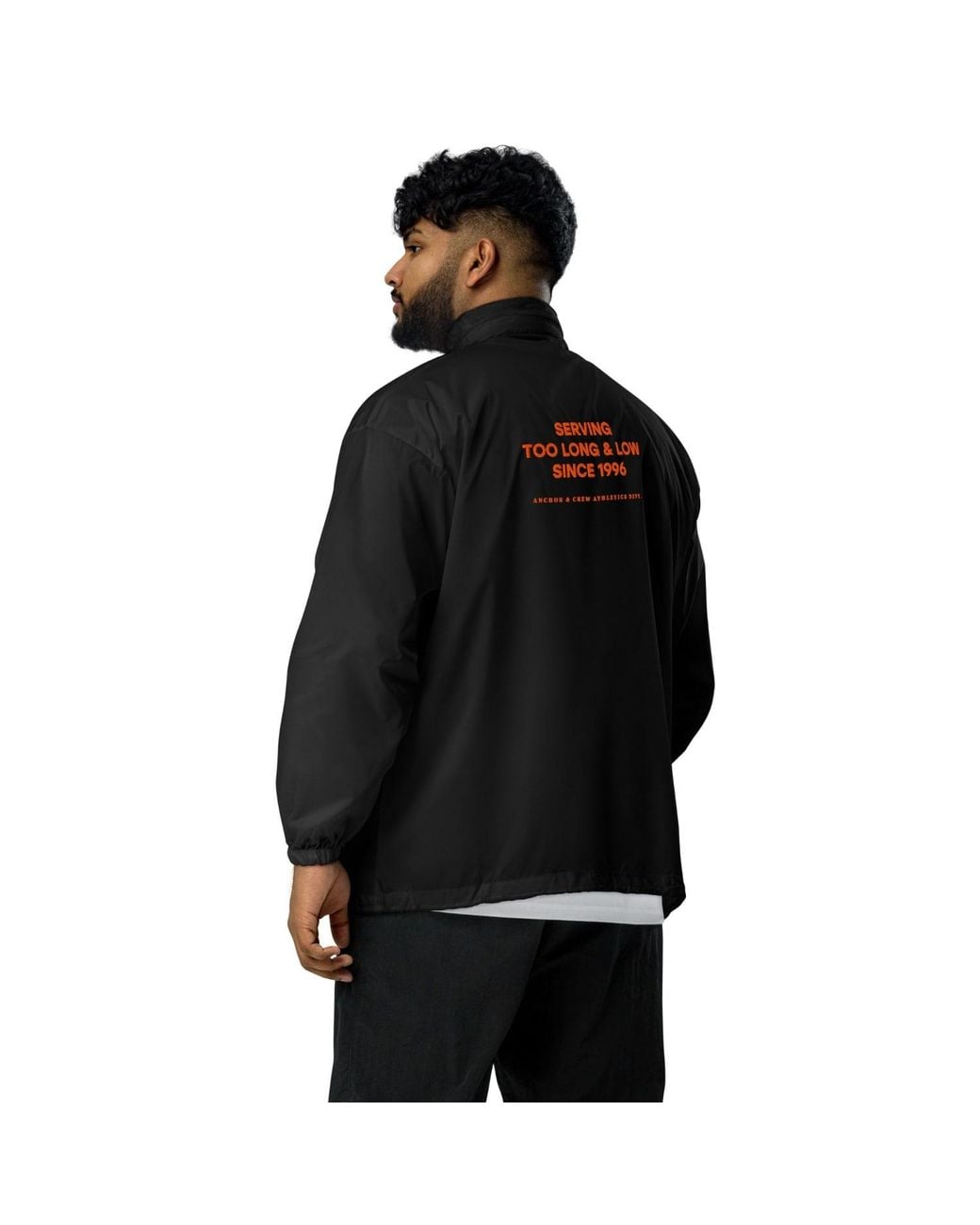 Anchor and Crew Black Too Long & Low Sports Club League Embroidered Windbreaker Coat for men