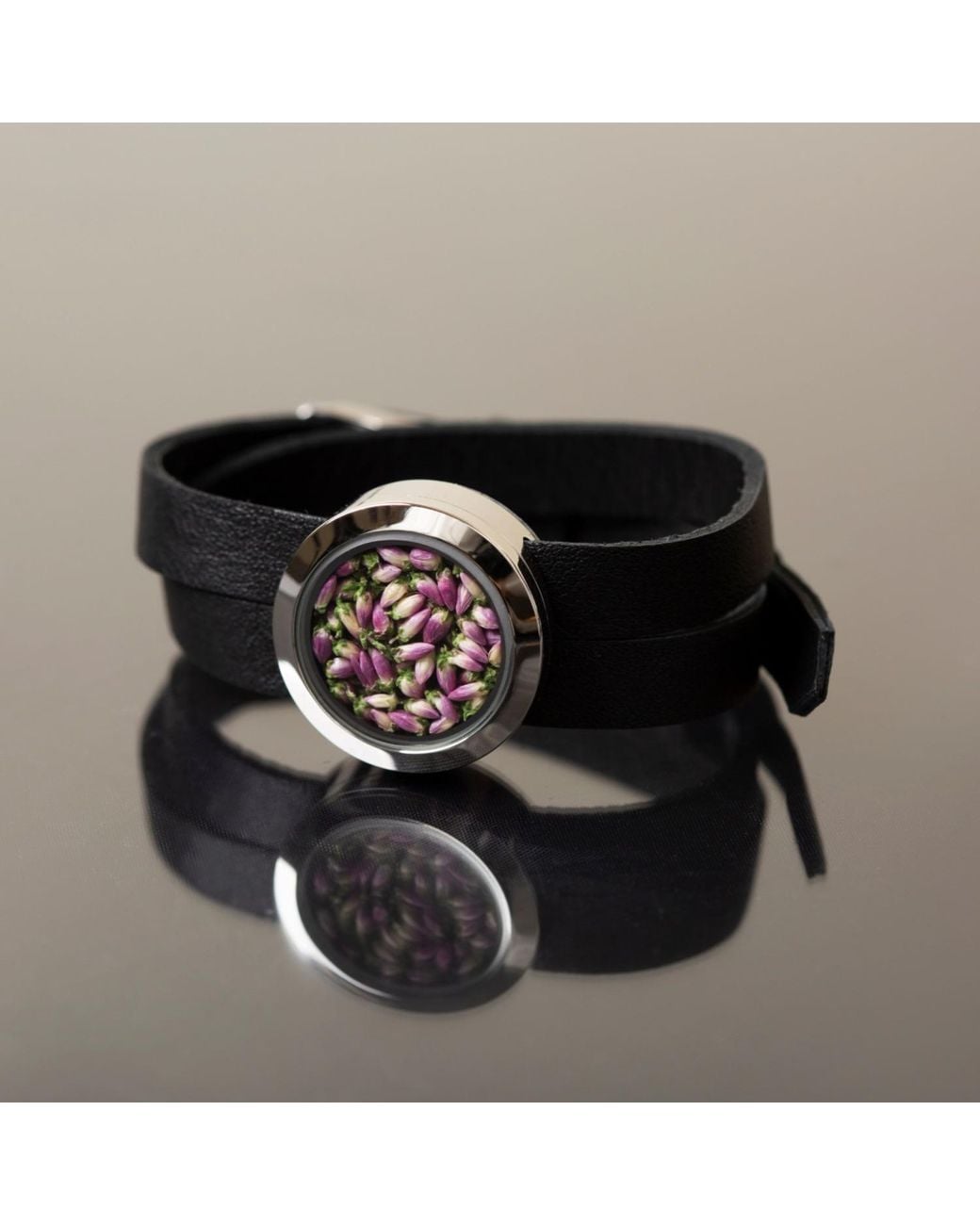 My Little Nature Blue Designer Leather Bracelet With Natural Scottish Heather Blossoms – Floral Jewelry Collection
