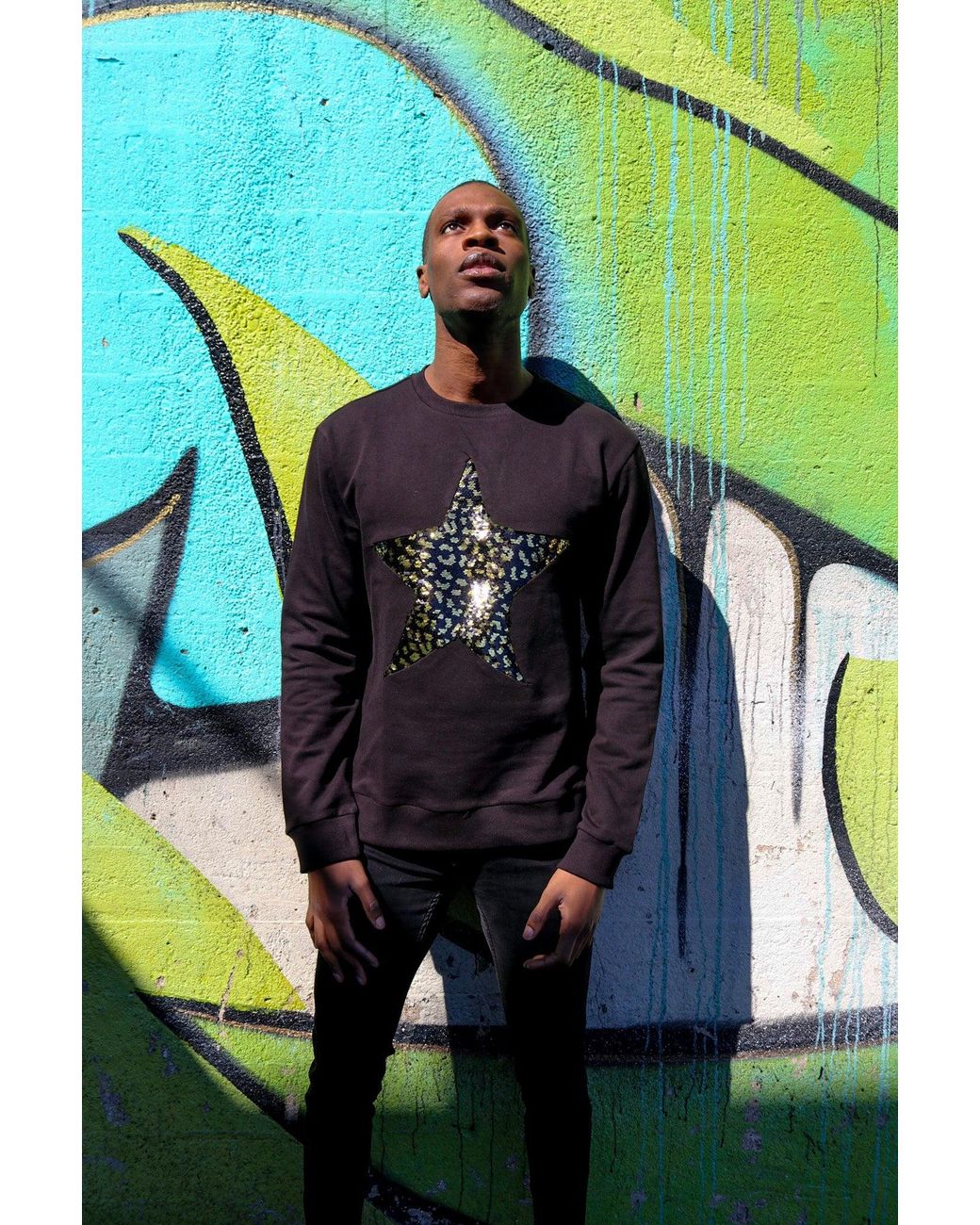 Any Old Iron Blue Golden Leopard Large Sequin Star Sweatshirt