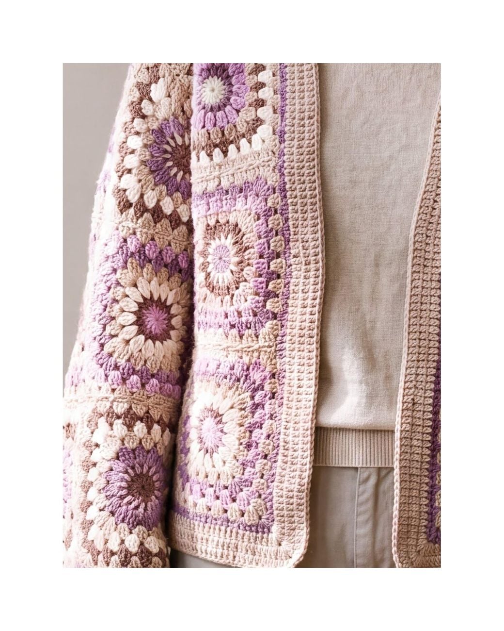 Ana Chic Pink Lilac Sunburst Handmade Crochet Cardigan