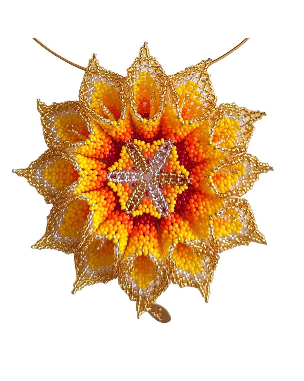 Iliana Arrazola Multicolor Dahlia Flower Choker, And, Glass Beads, Beaded Jewelry