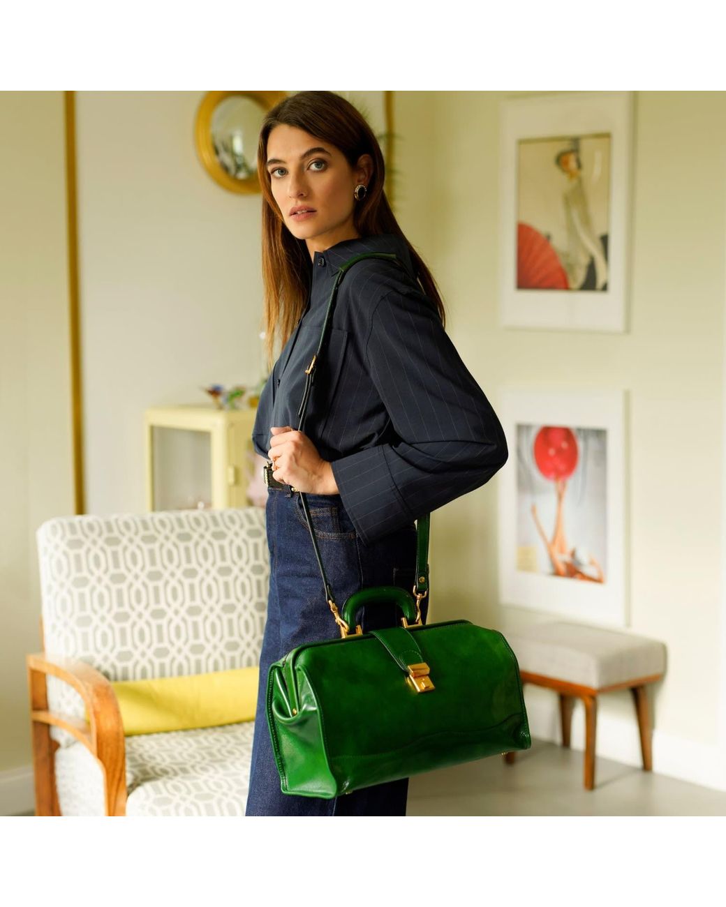 Time Resistance Green Small Leather Doctor Bag For