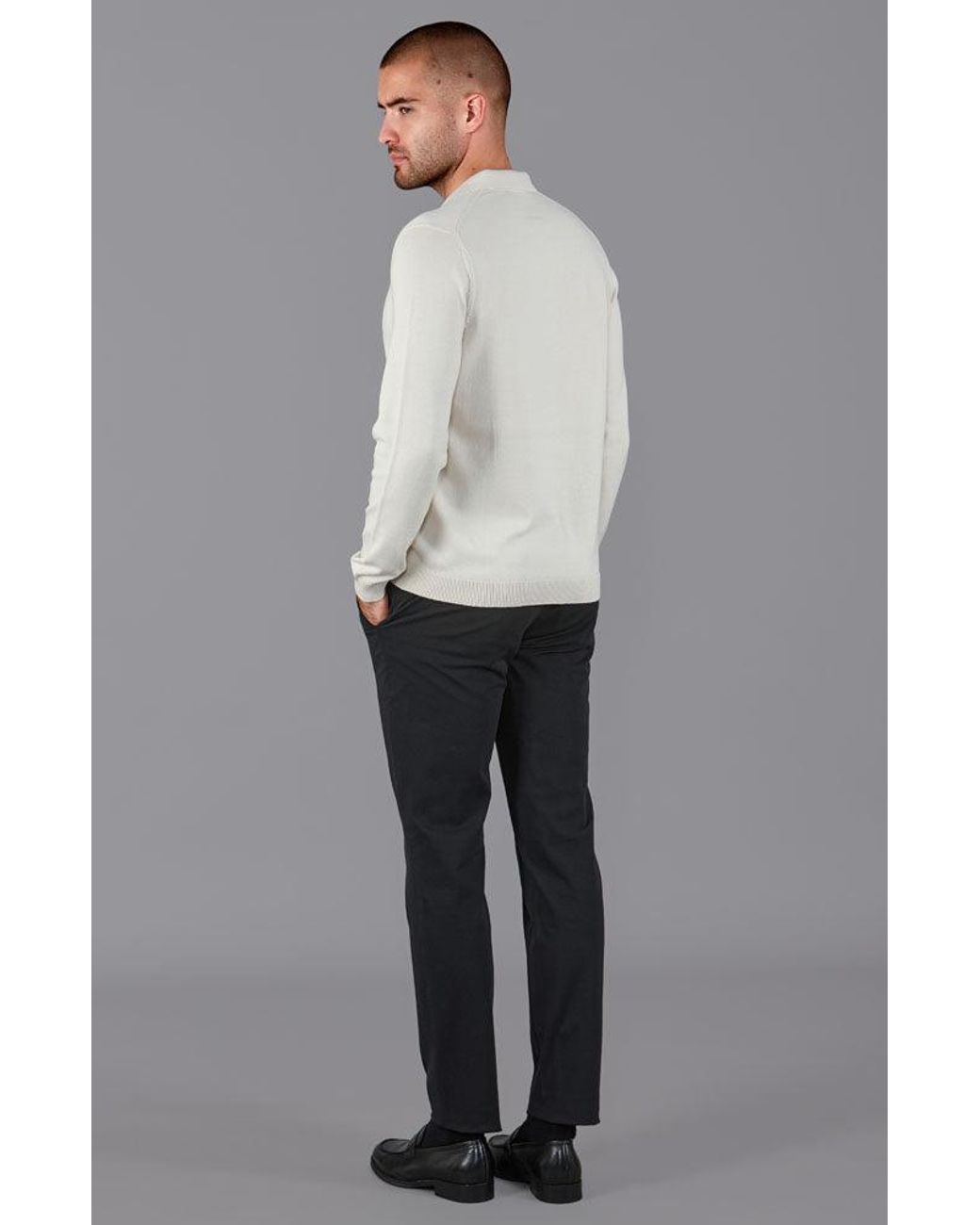 Paul James Knitwear Pink Neutrals Lightweight Cotton Lyndon Buttonless Polo Shirt for men