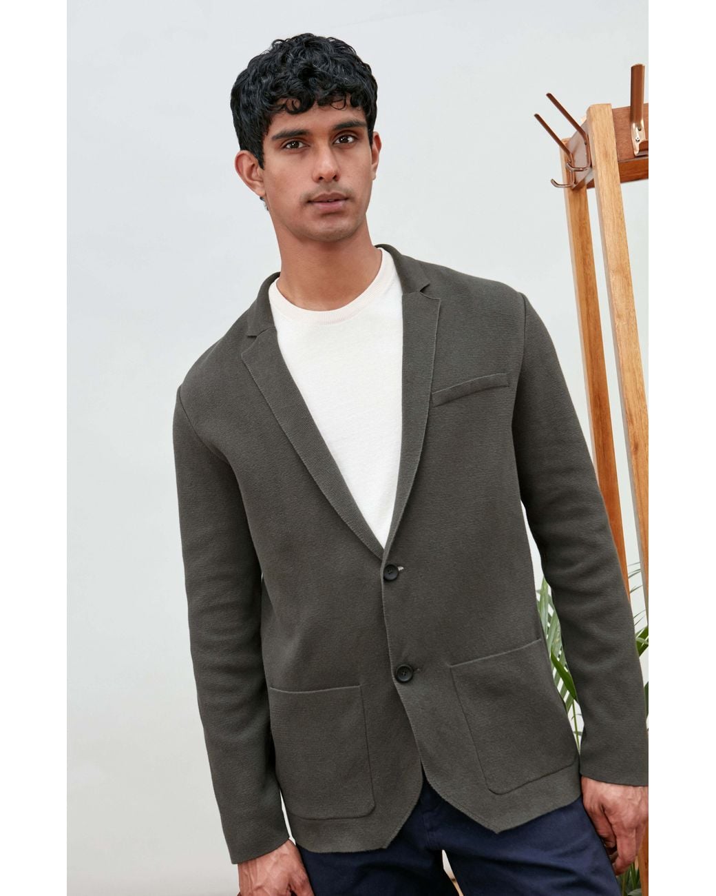 Paul James Knitwear Green Lightweight Organic Cotton Luca Linen Knitted Blazer for men