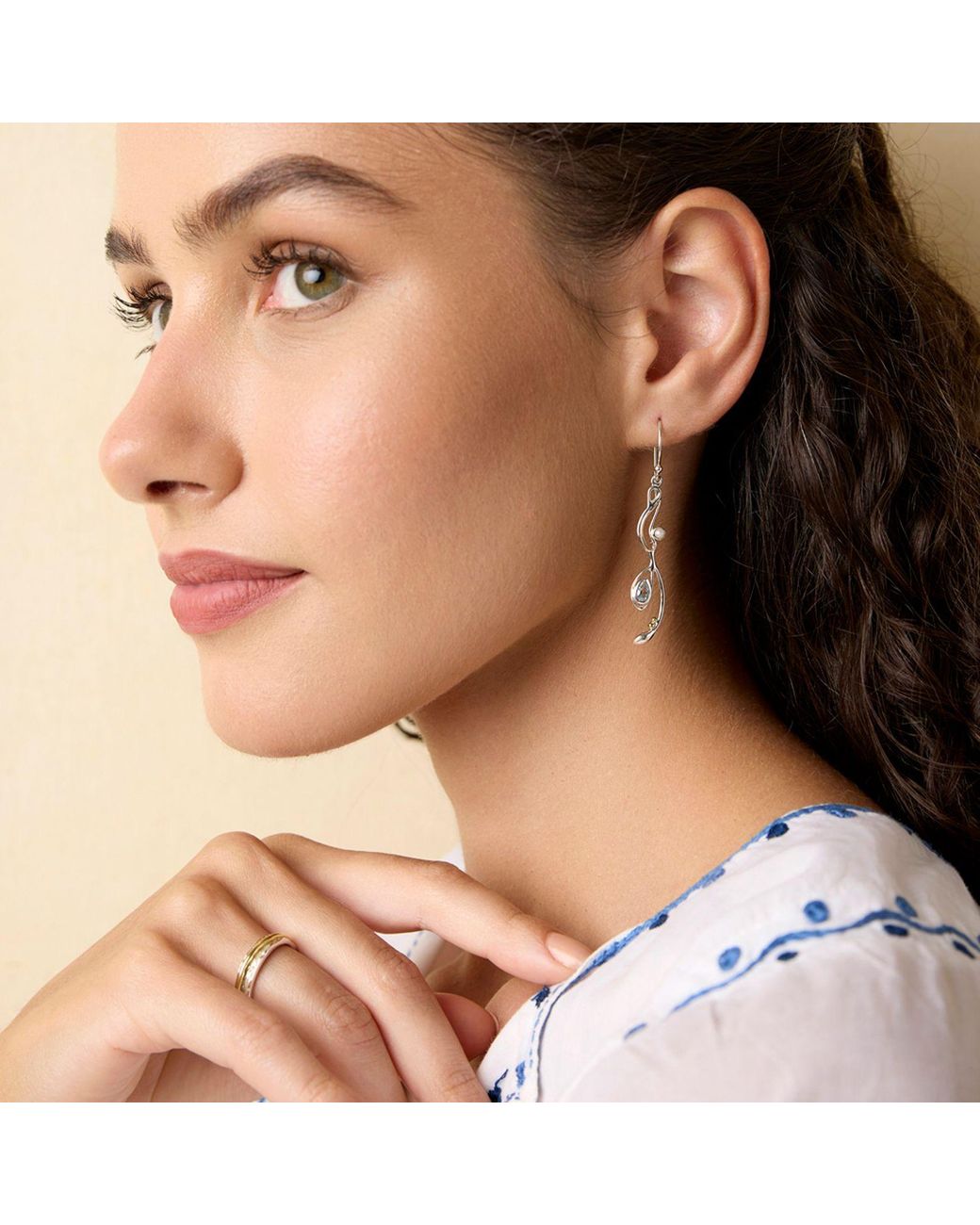 Isla Silver Metallic Topaz & Pearl Drop Earrings
