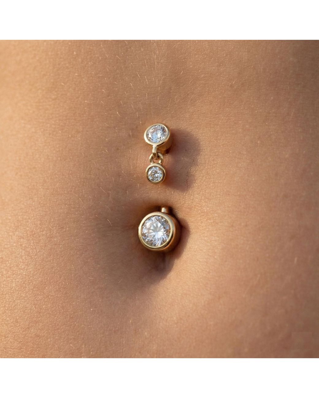Zahav Jewelry Metallic 14K Solid 14G Dangle Cz Belly Ring
