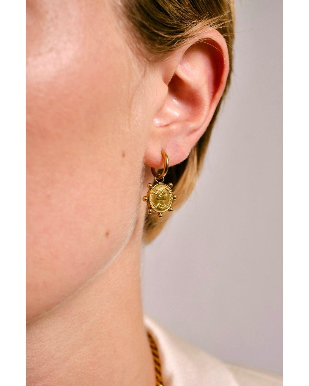 Isolated Jewellery Metallic Coin Studded Hoops