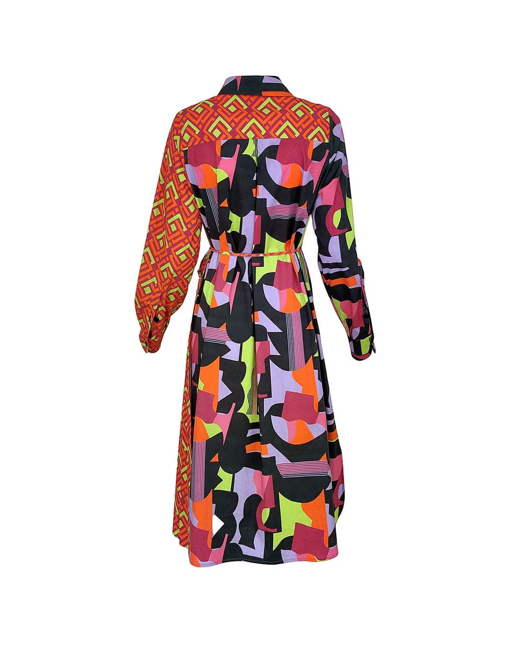 Lalipop Design Red Geometric Color Block Cotton Shirt Dress