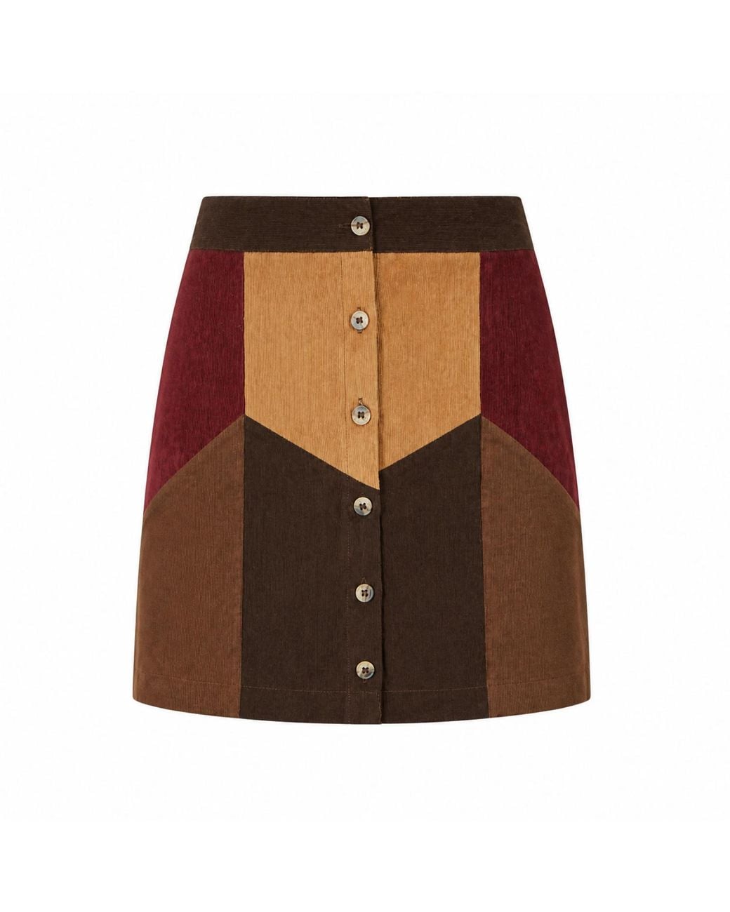 Yumi' Brown Multicolour Patchwork Cord Mini Skirt