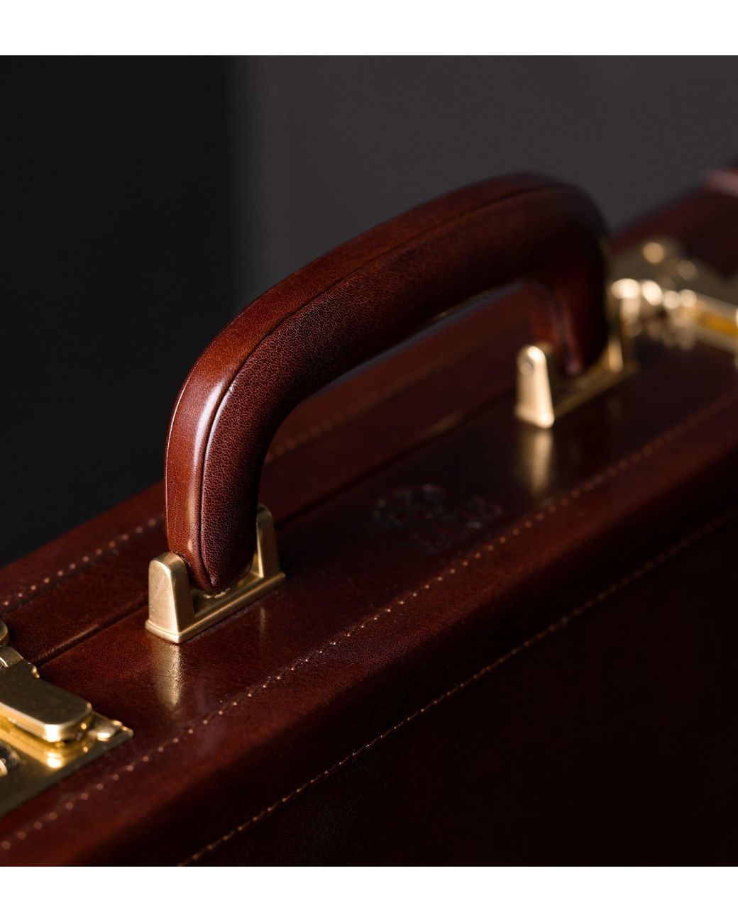 Time Resistance Brown Leather Large Attaché Case Briefcase for men