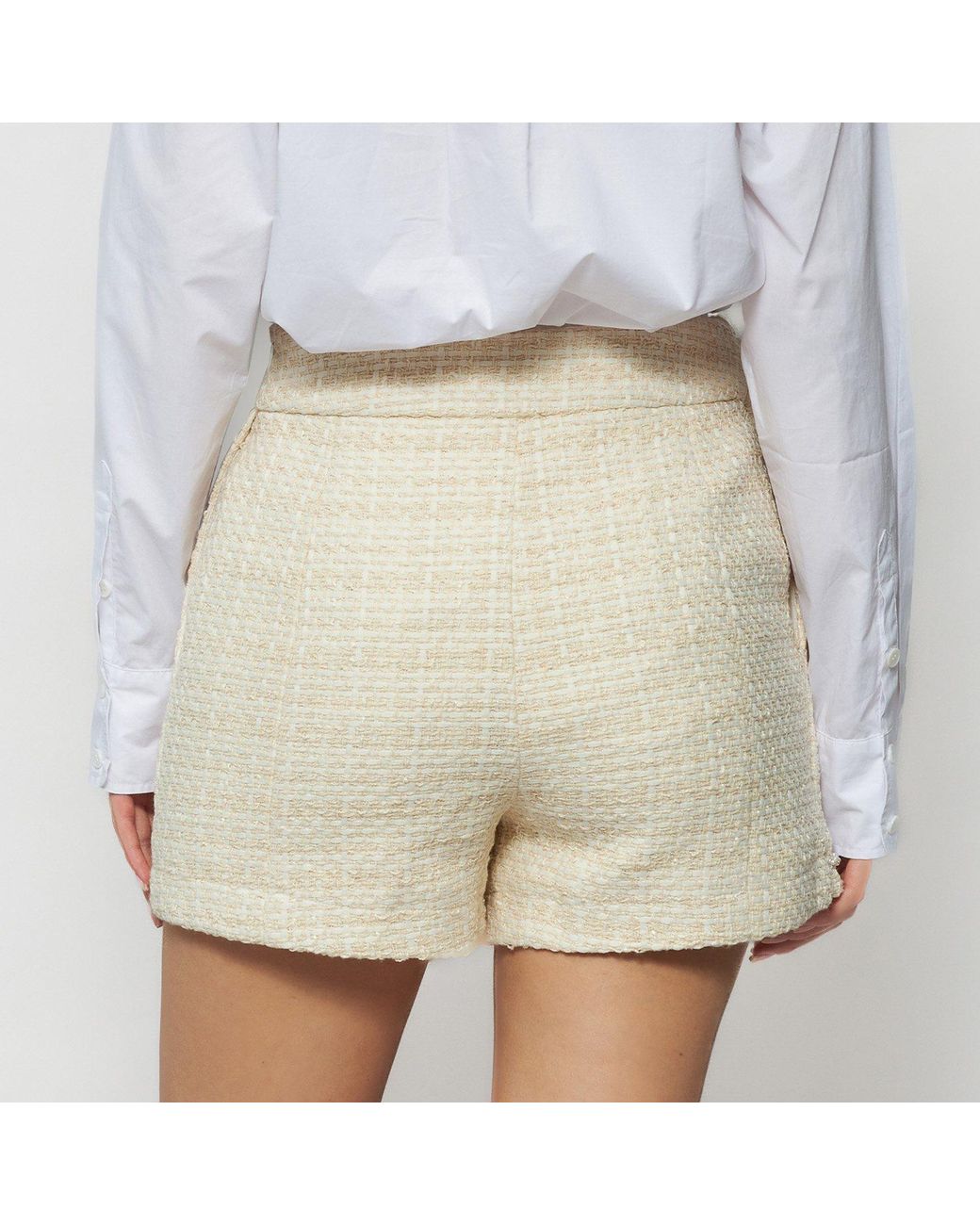 Solgo Atelier Gray Neutrals Pogonia Tweed Bouclé Skort With Beaded Trim