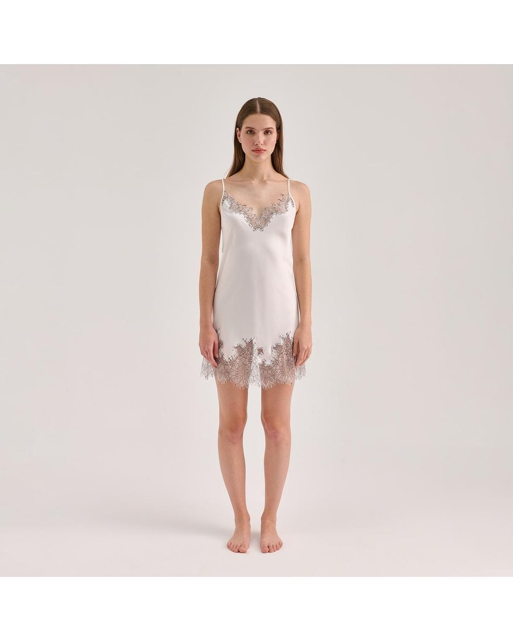 Avenue 8 White Silk Lace Detailed Mini Cami Dress