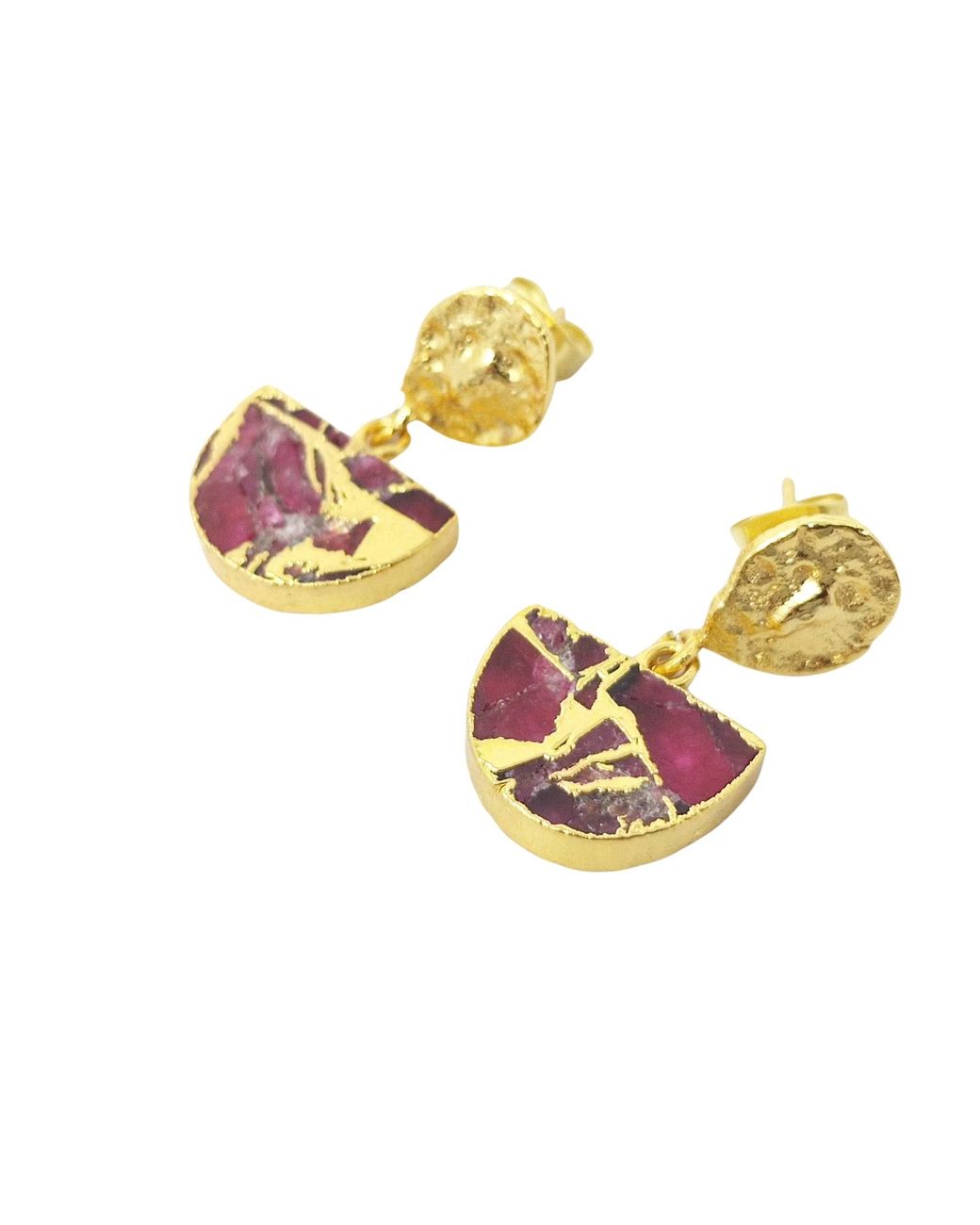 Sophelia Metallic Hammered Ruby July Birthstone Plated Earrings