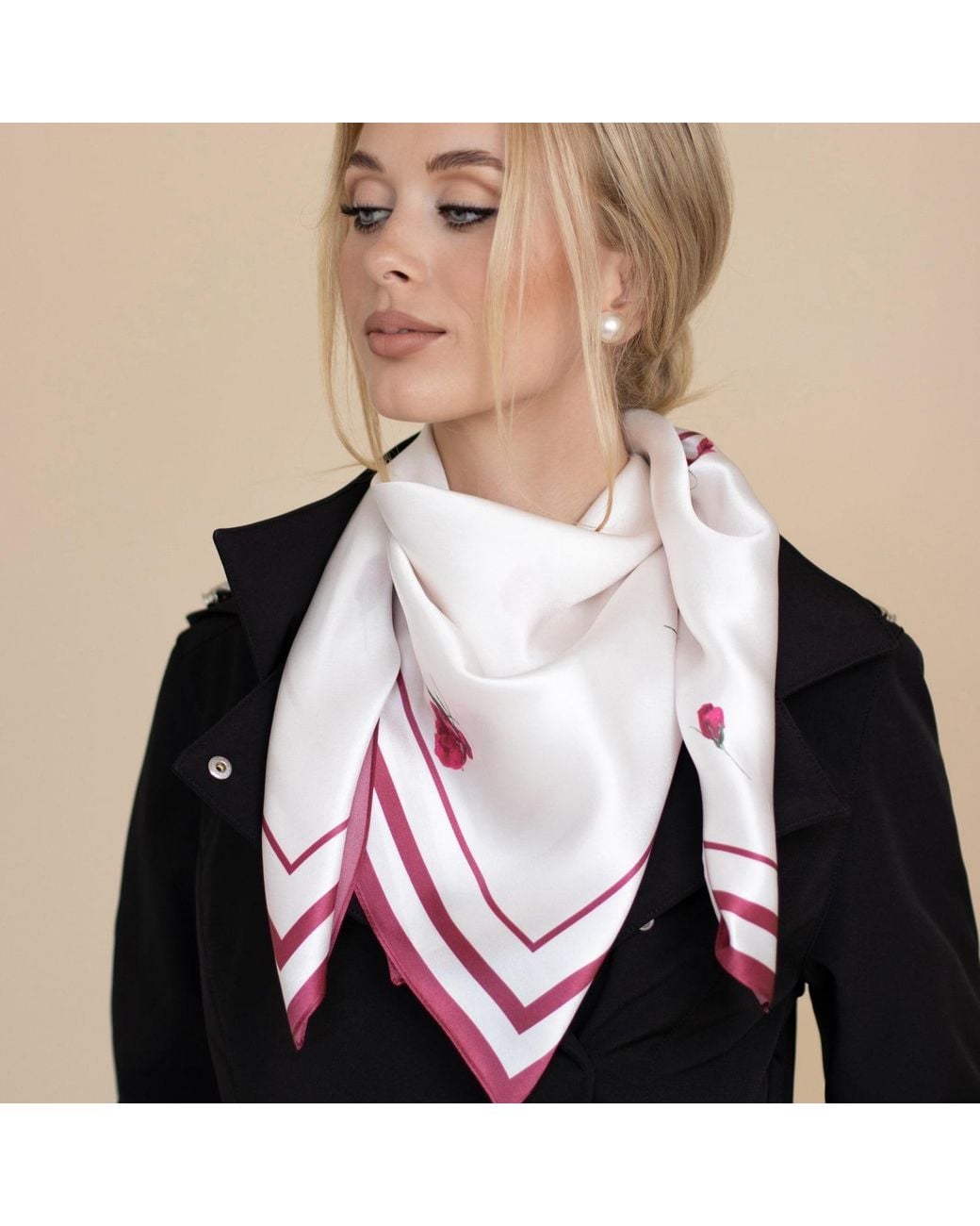 RainSisters Pink Large Floral Natural Silk Scarf