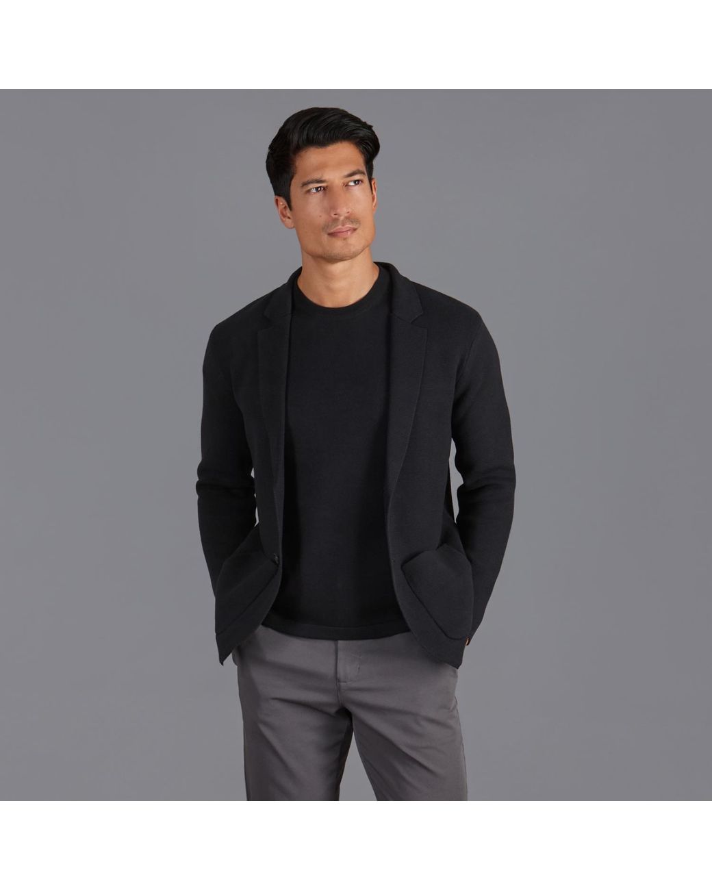 Paul James Knitwear Blue Cotton Deconstructed Knitted Gabriel Blazer for men