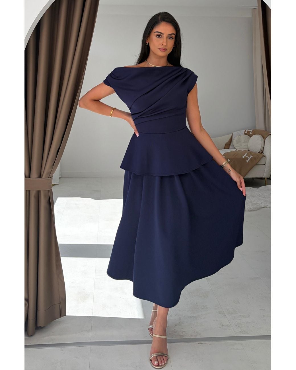 Girl In Mind Blue Connie Peplum Midi Dress