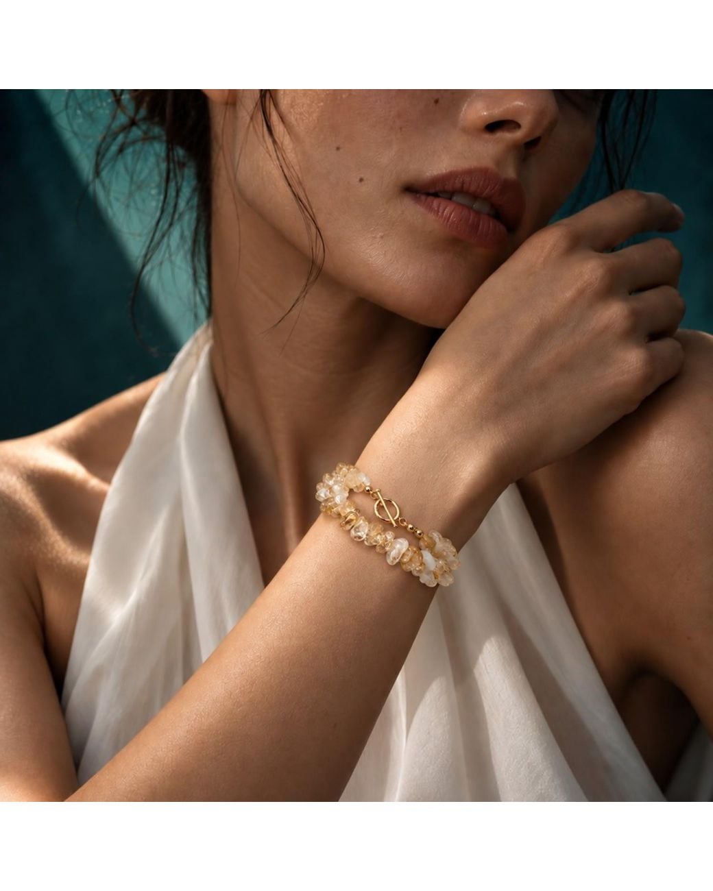 ORIGIN OF HEARTS Metallic Neutrals Aura Bracelet – Natural Citrine Double-Strand Gemstone Bracelet