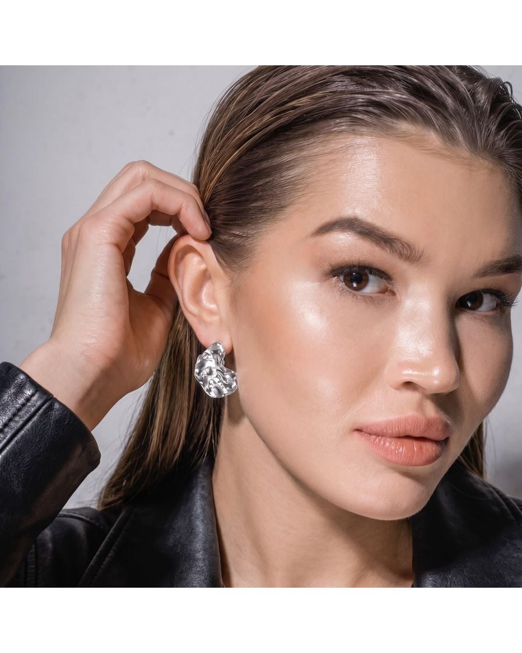 Mercela Metallic Sculptural Organic Plated Stud Earrings – Inspired By Ancient Jewelry Forms