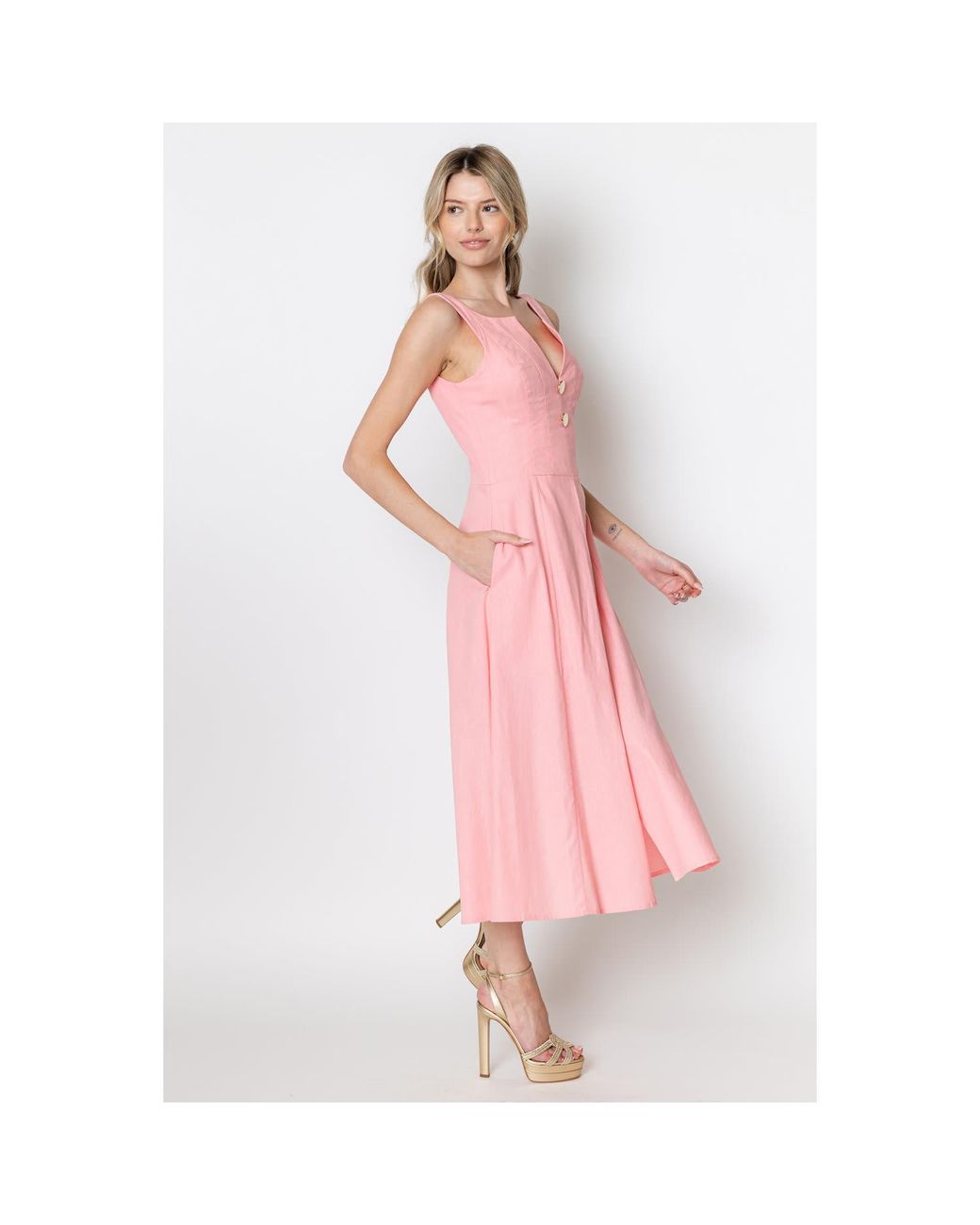 Zetaye Pink Celeste Linen Cotton Midi Mini Dress