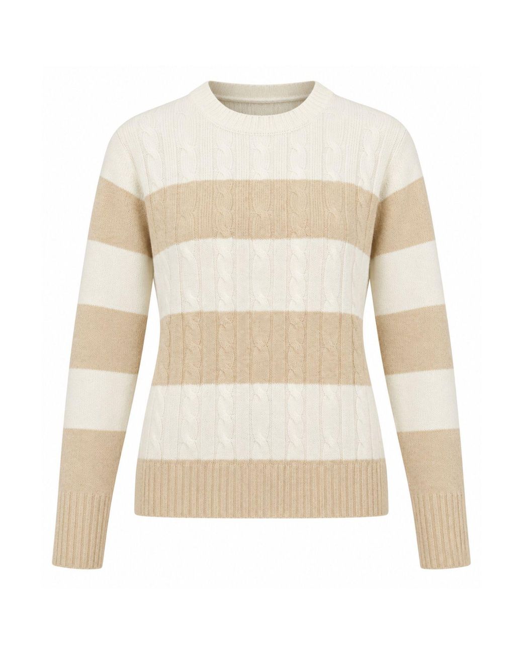 Luella Fashion Natural Neutrals Portree Cashmere Blend Cable Knit Jumper Camel & Ivory