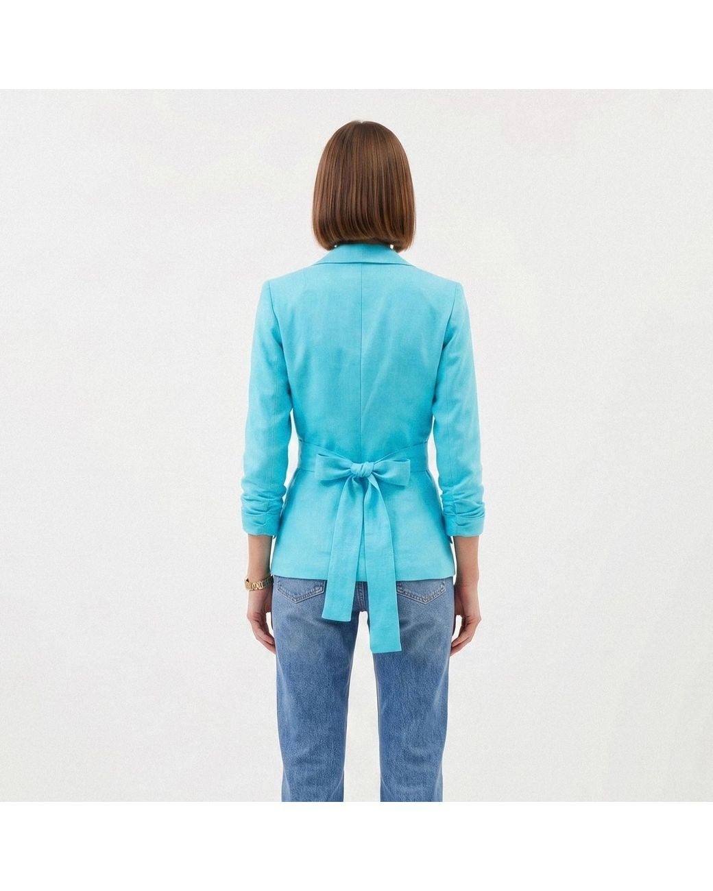 AVENUE No.29 Blue Linen Structured Blazer With Belt