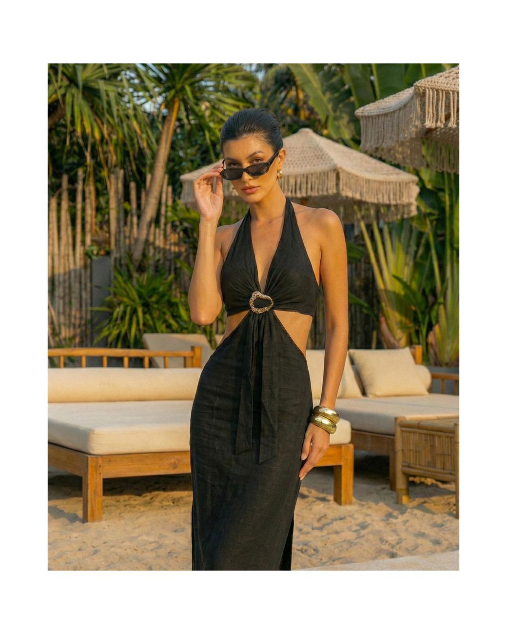 Women & Women Black Linen Functional Dress