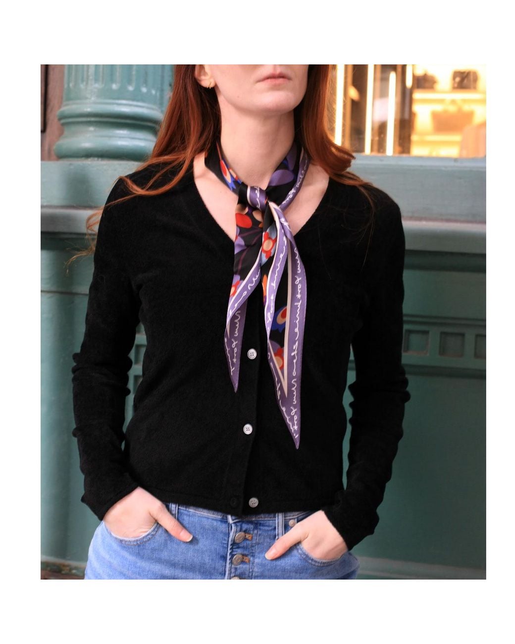 Jessie Zhao New York Black Silk Diamond Scarf Of Garden