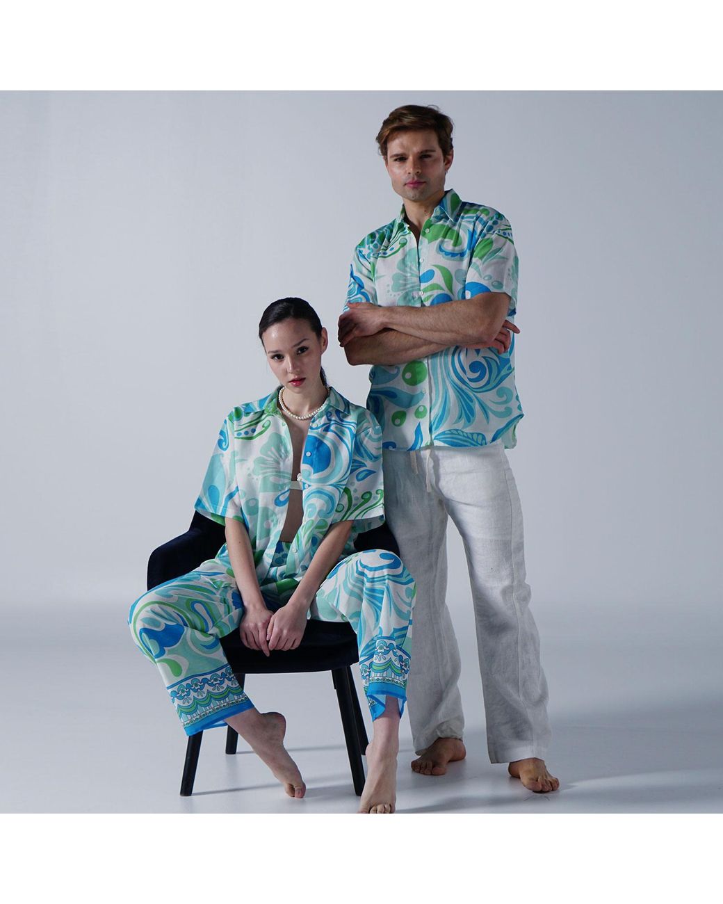 LOVEIST STORE Blue Venice Abstract Print Woven Resort Shirt