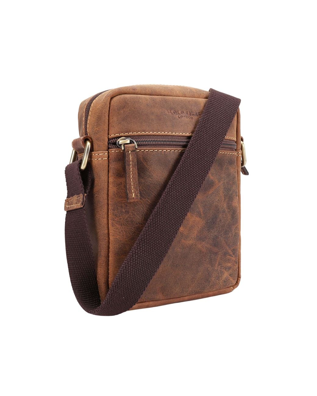 Lloyd Baker Brown Benson Distressed Leather Crossbody Bag for men